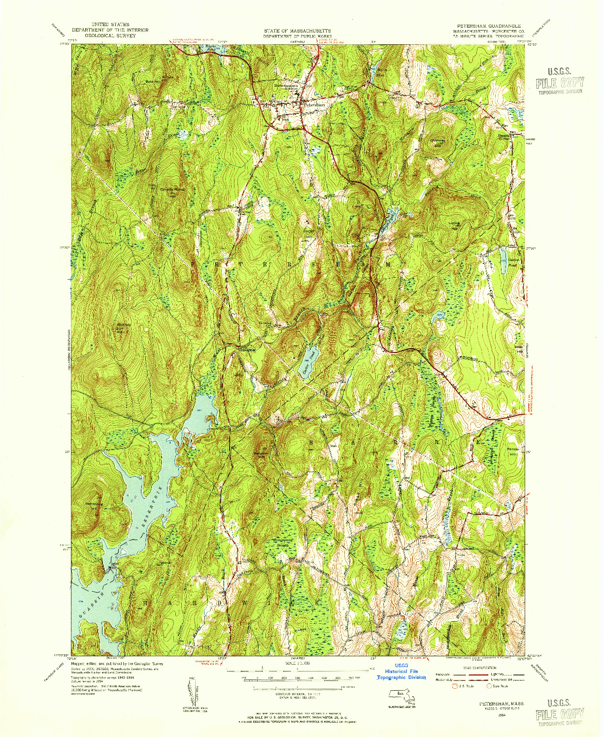 USGS 1:31680-SCALE QUADRANGLE FOR PETERSHAM, MA 1954