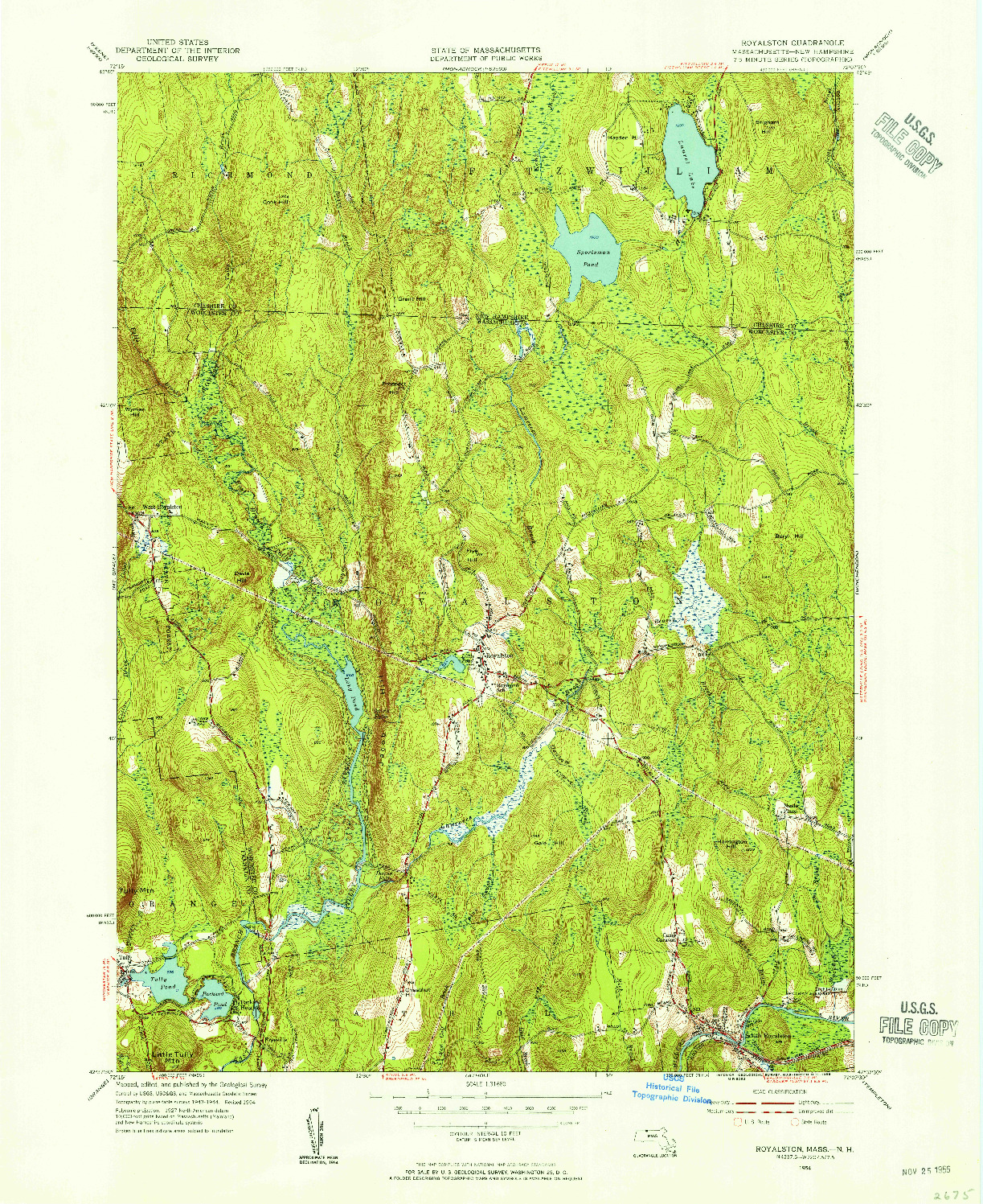 USGS 1:31680-SCALE QUADRANGLE FOR ROYALSTON, MA 1954