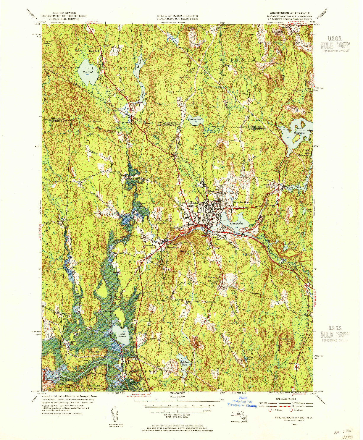 USGS 1:31680-SCALE QUADRANGLE FOR WINCHENDON, MA 1954