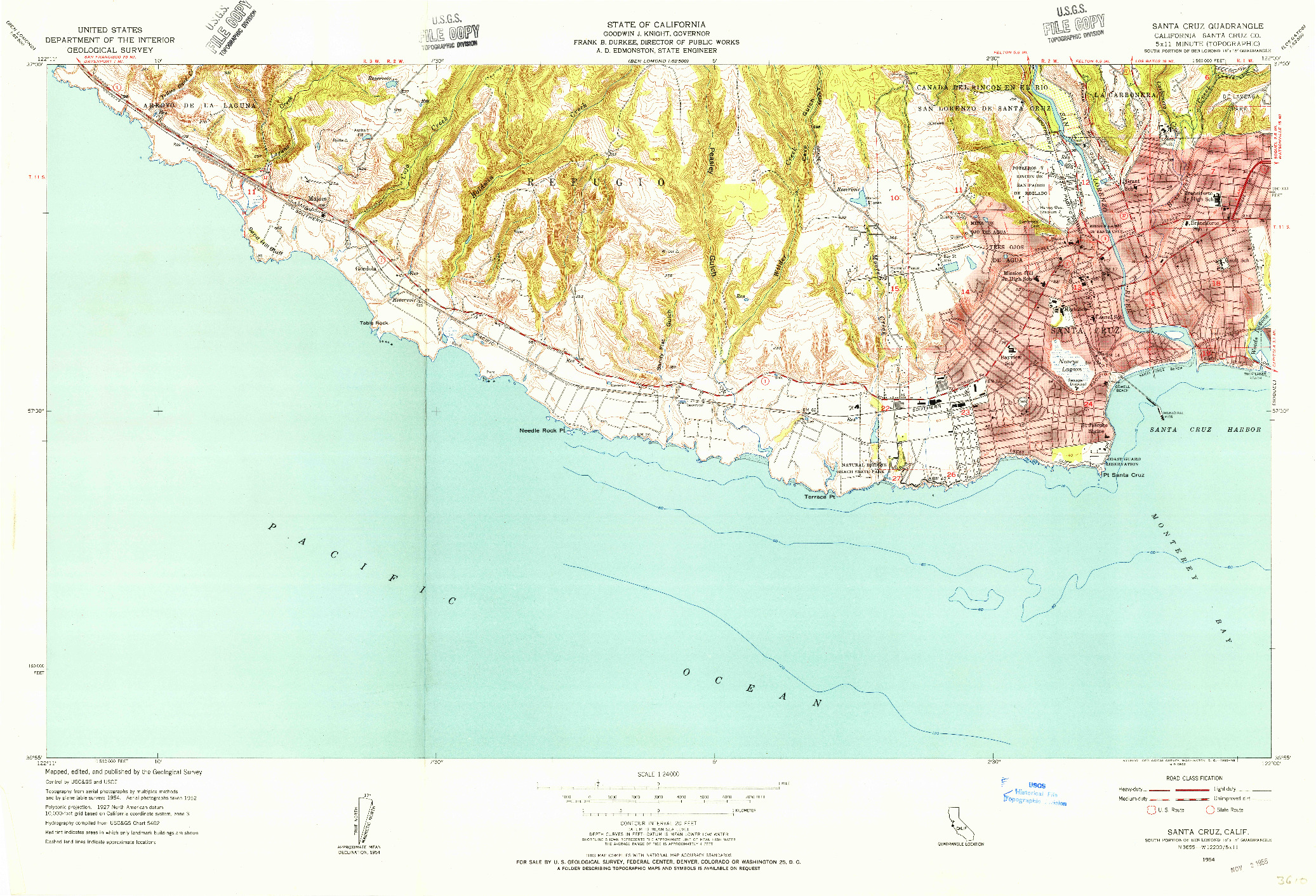 USGS 1:24000-SCALE QUADRANGLE FOR SANTA CRUZ, CA 1954