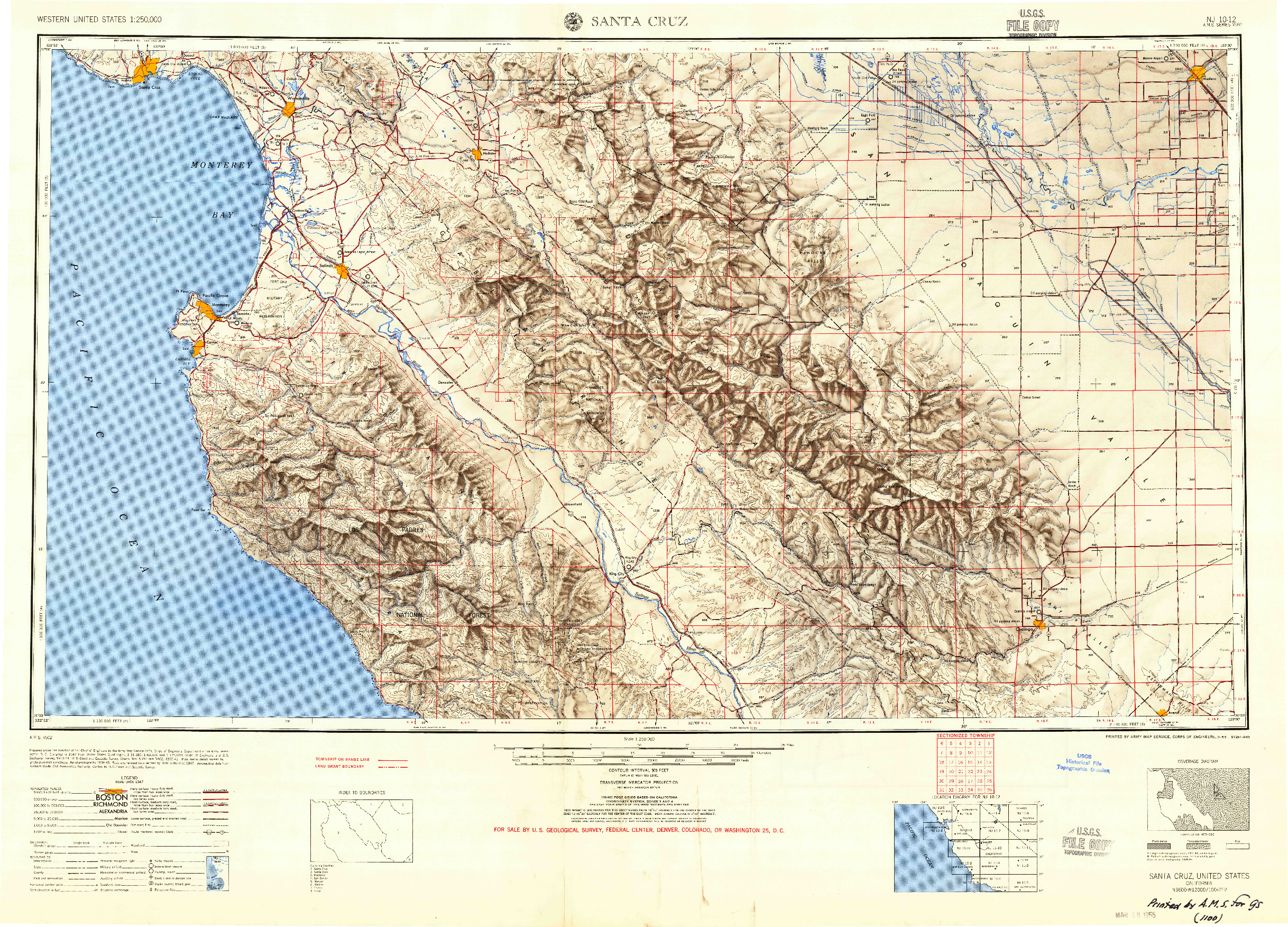 USGS 1:250000-SCALE QUADRANGLE FOR SANTA CRUZ, CA 1955