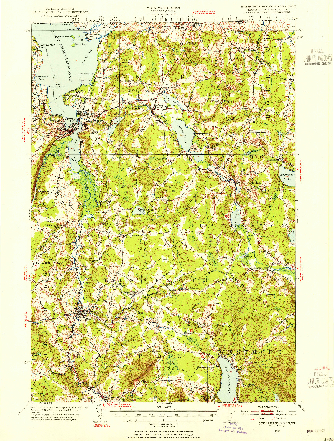 USGS 1:62500-SCALE QUADRANGLE FOR MEMPHREMAGOG, VT 1953