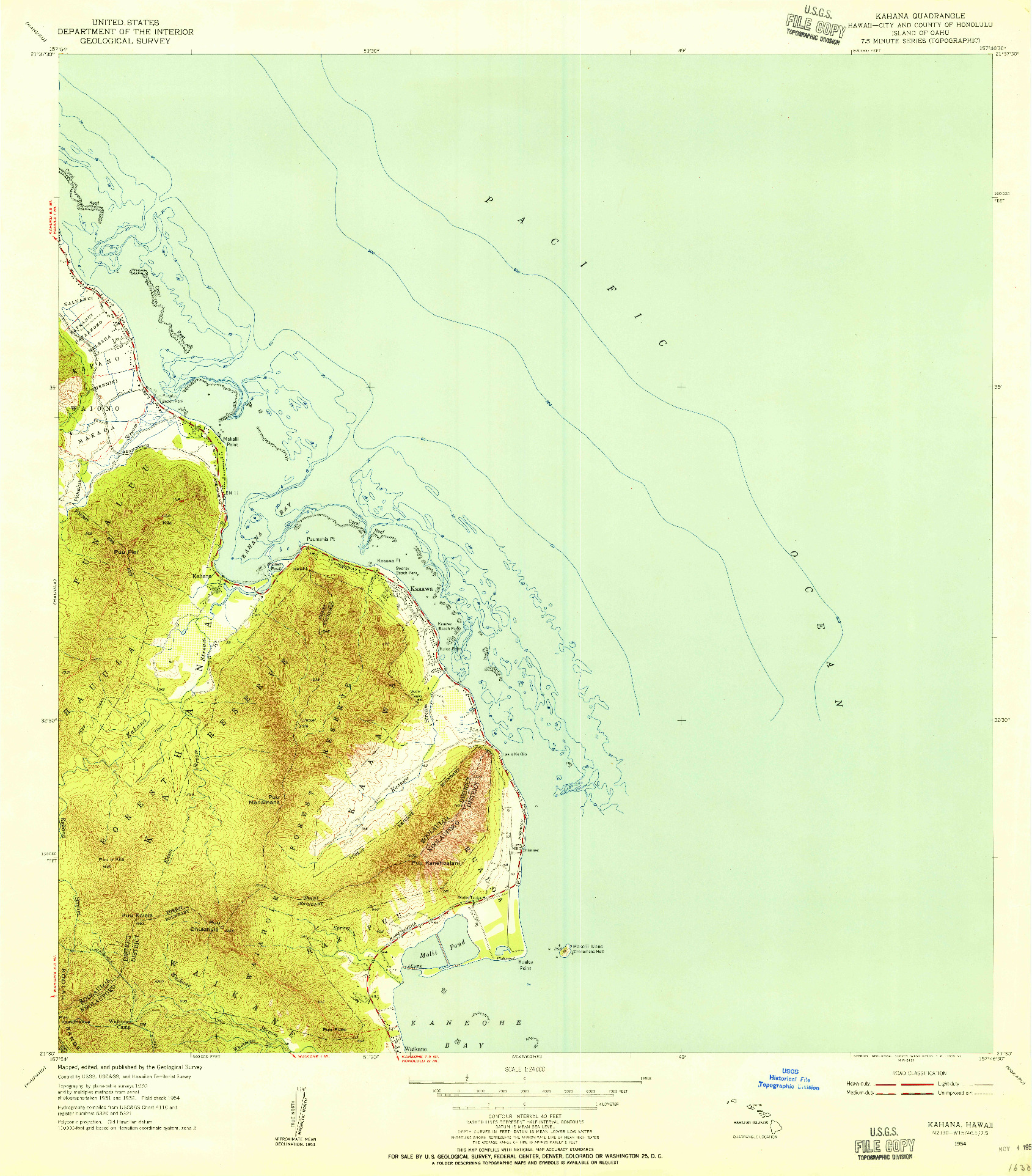 USGS 1:24000-SCALE QUADRANGLE FOR KAHANA, HI 1954