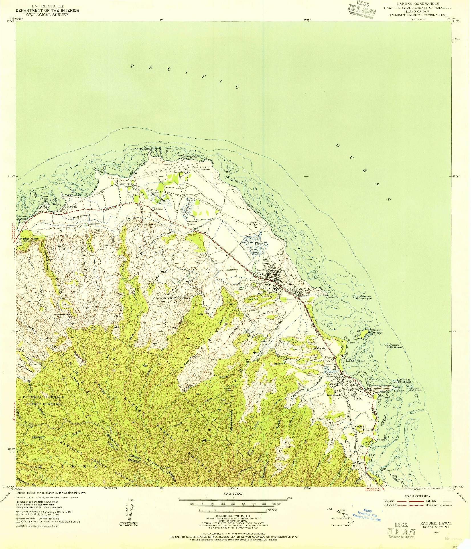 USGS 1:24000-SCALE QUADRANGLE FOR KAHUKU, HI 1954