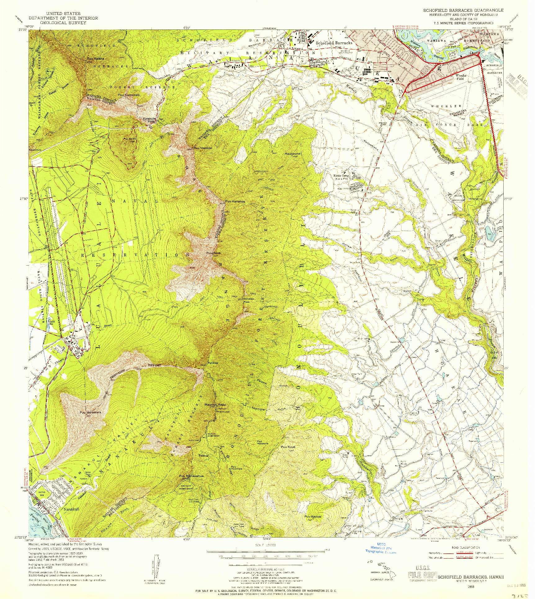 USGS 1:24000-SCALE QUADRANGLE FOR SCHOFIELD BARRACKS, HI 1953