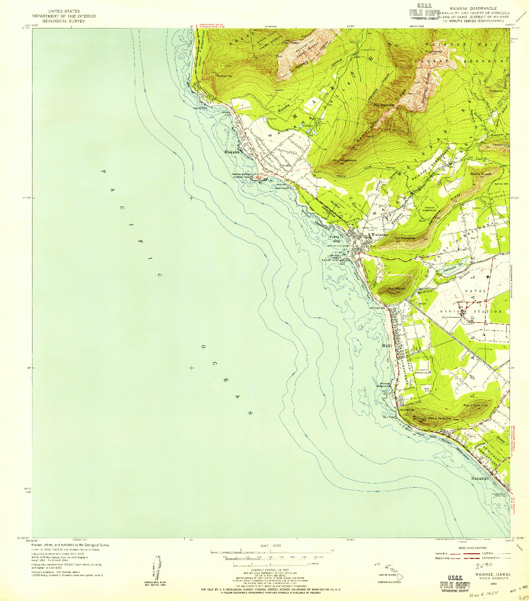 USGS 1:24000-SCALE QUADRANGLE FOR WAIANAE, HI 1954