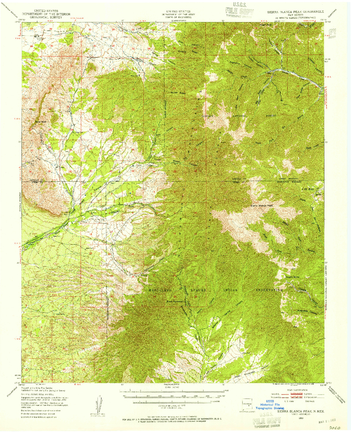 USGS 1:62500-SCALE QUADRANGLE FOR SIERRA BLANCA PEAK, NM 1950