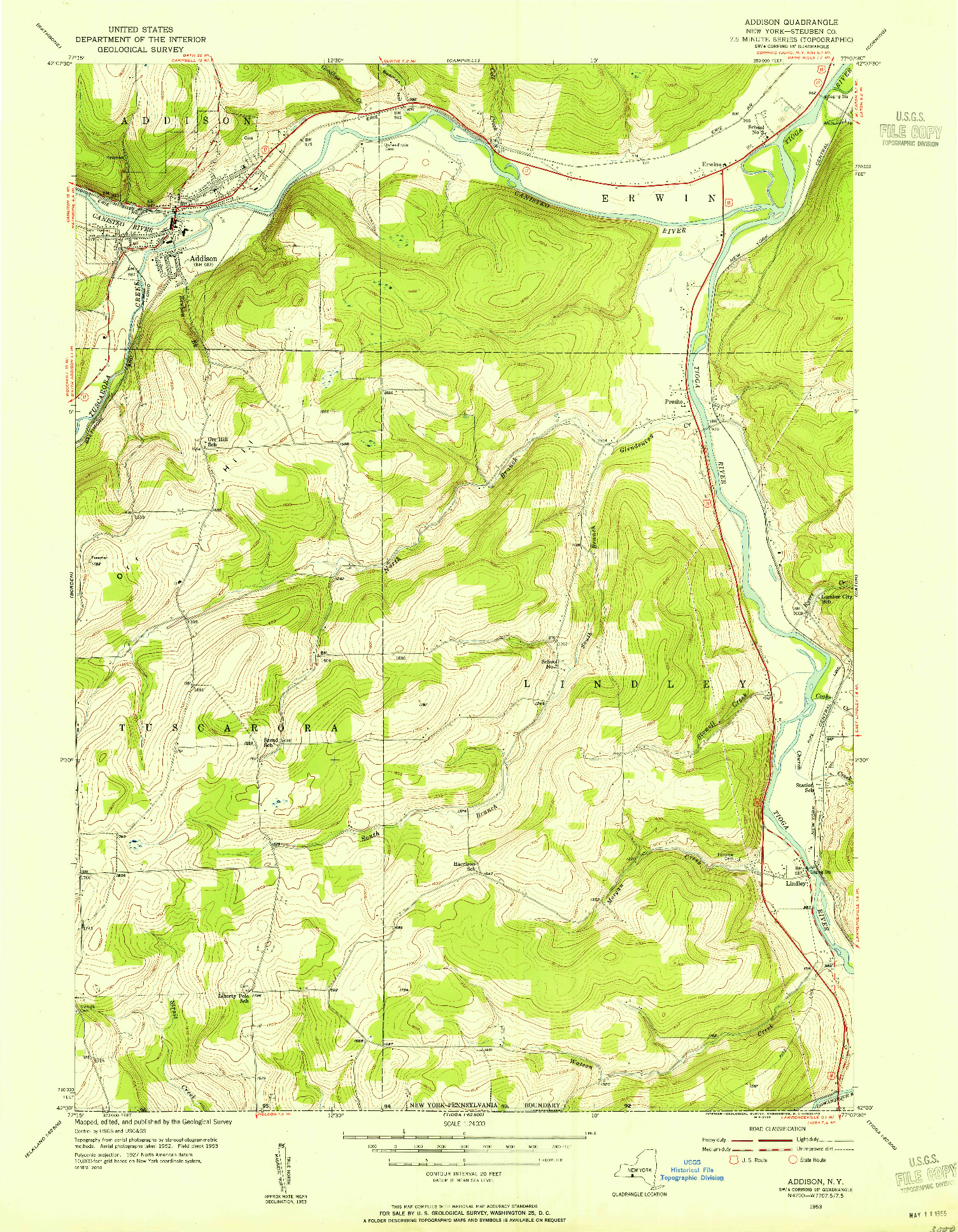 USGS 1:24000-SCALE QUADRANGLE FOR ADDISON, NY 1953