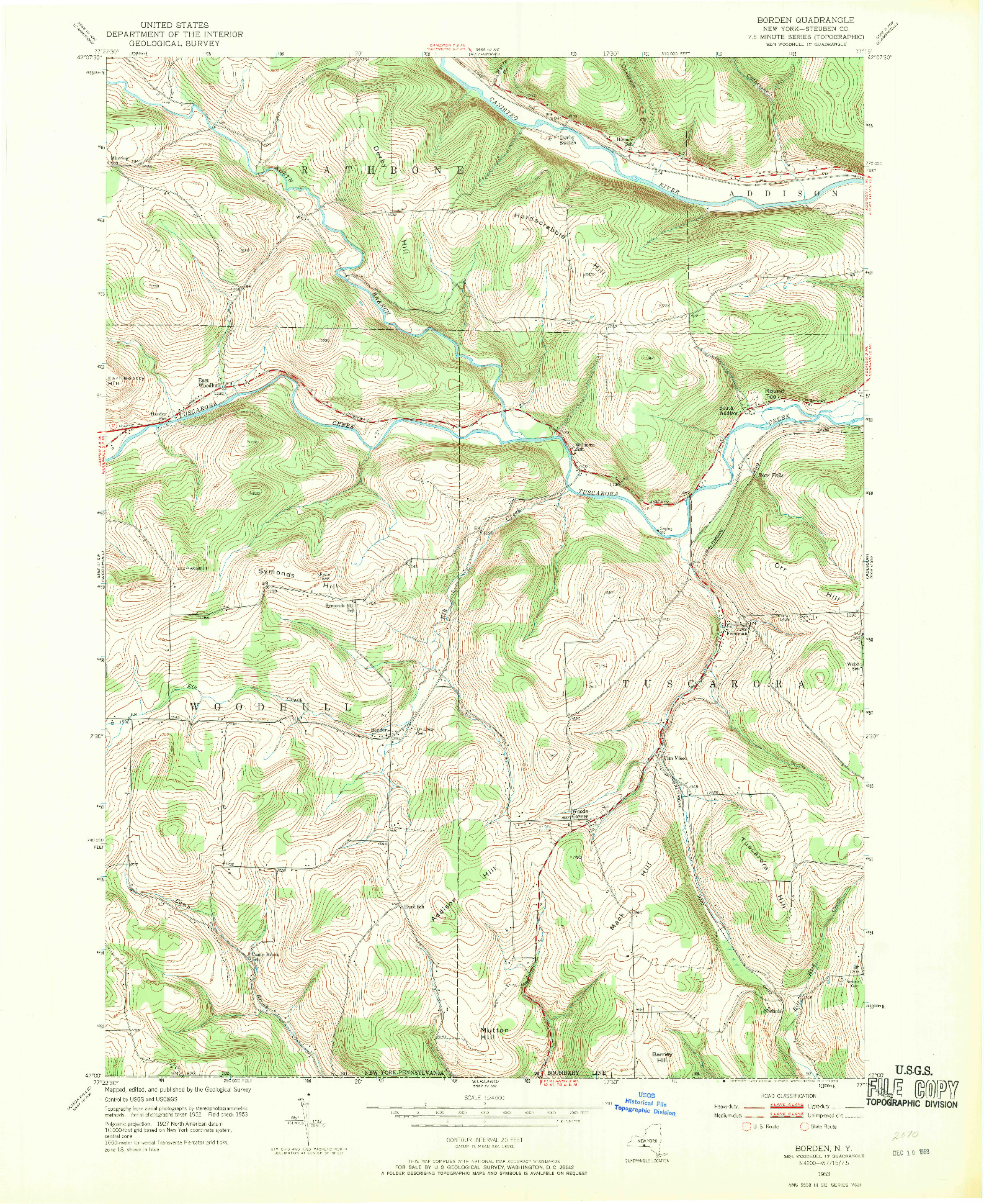 USGS 1:24000-SCALE QUADRANGLE FOR BORDEN, NY 1953