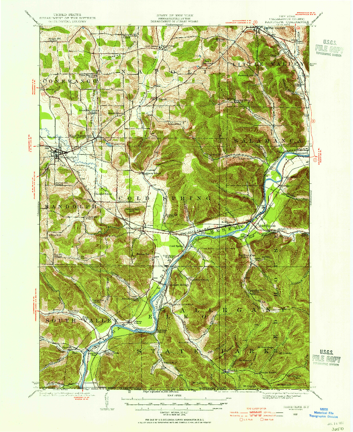 USGS 1:62500-SCALE QUADRANGLE FOR RANDOLPH, NY 1922