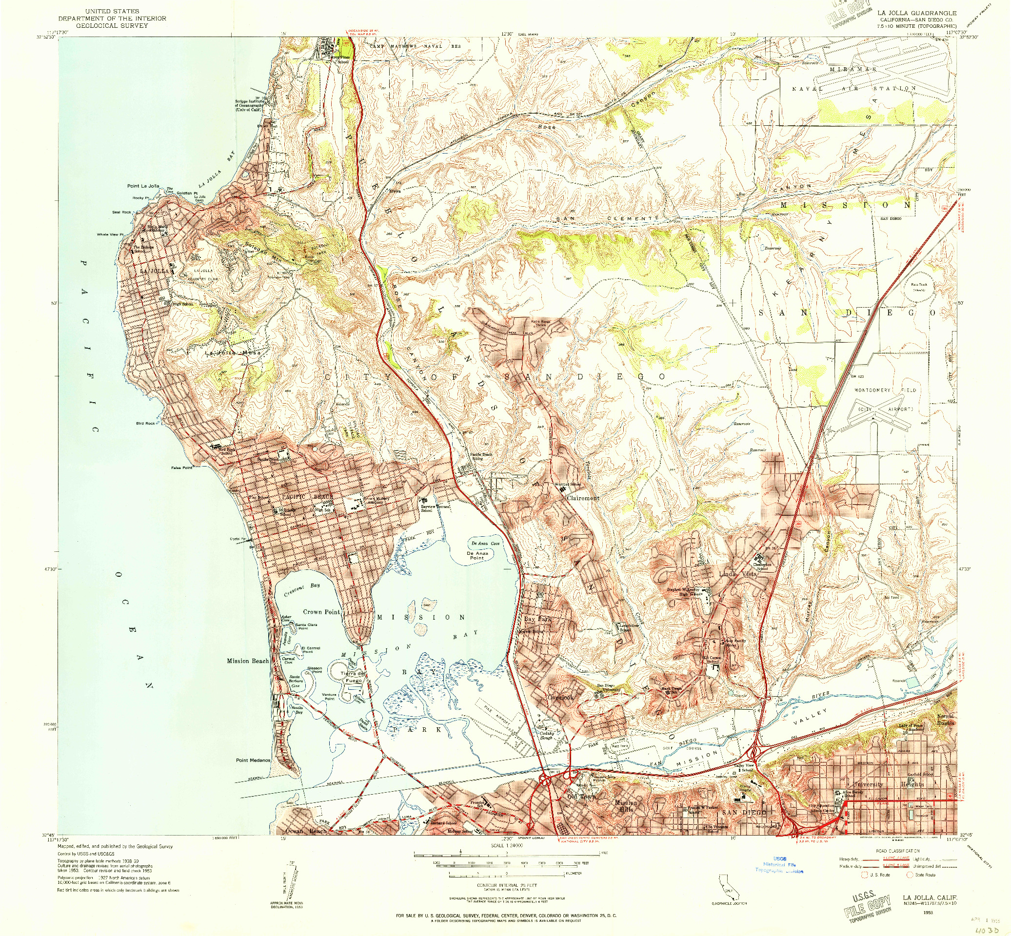 USGS 1:24000-SCALE QUADRANGLE FOR LA JOLLA, CA 1953