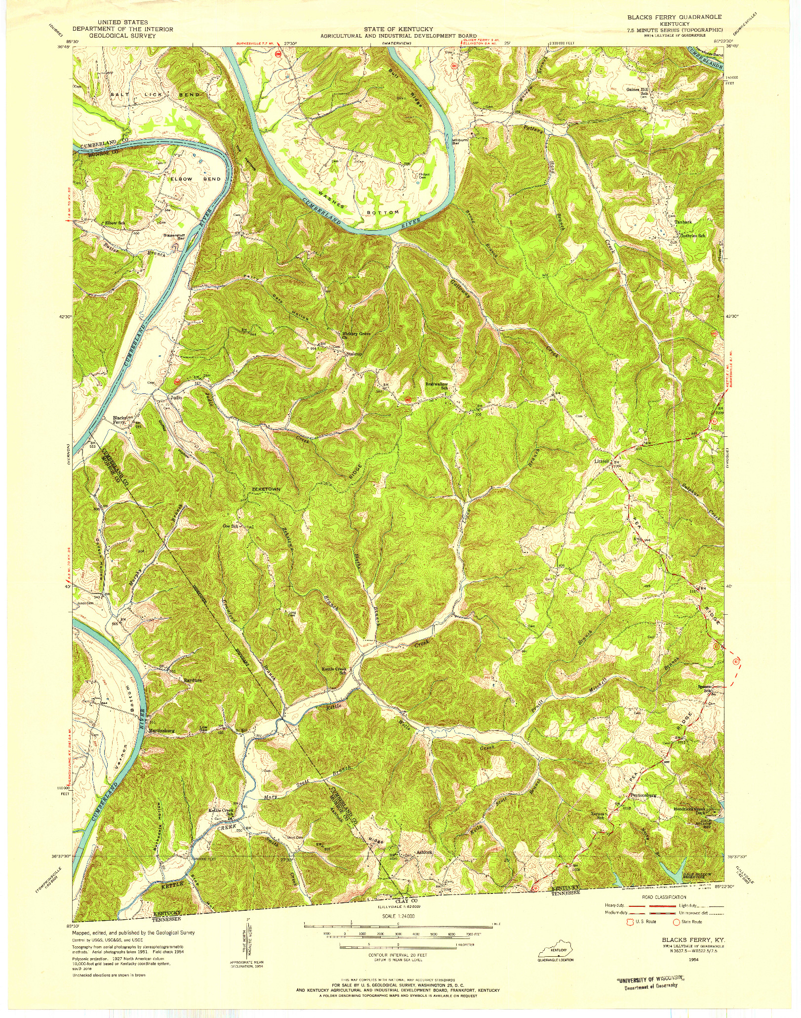 USGS 1:24000-SCALE QUADRANGLE FOR BLACKS FERRY, KY 1954