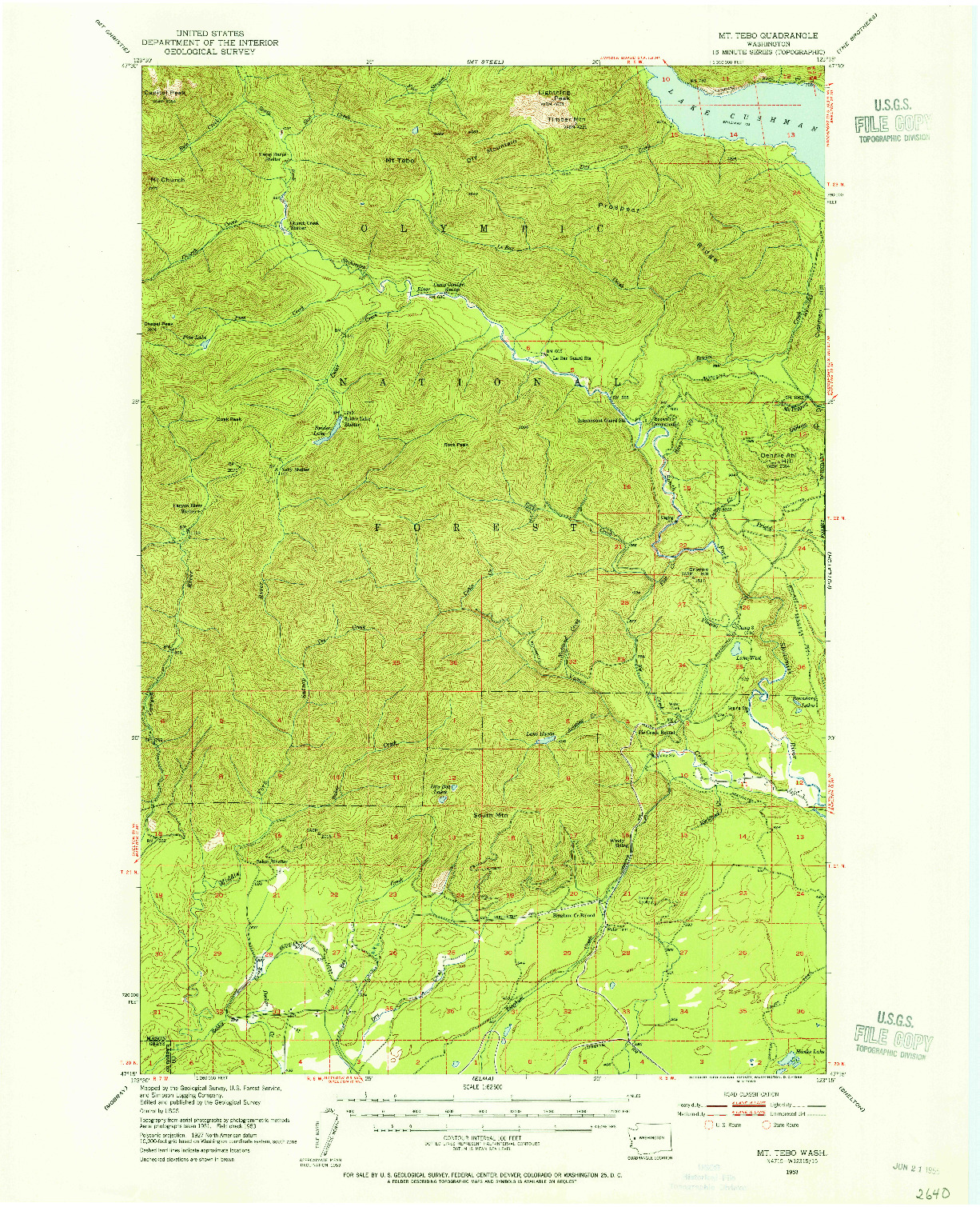 USGS 1:62500-SCALE QUADRANGLE FOR MT TEBO, WA 1953