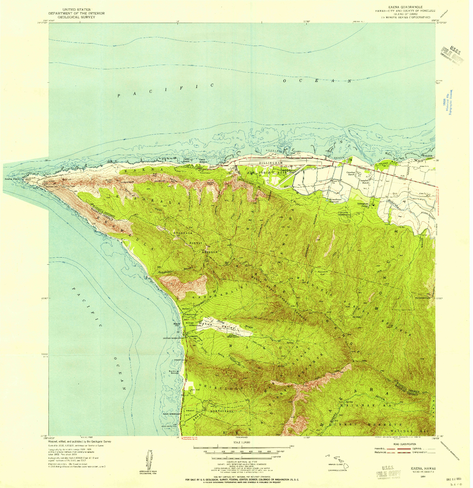 USGS 1:24000-SCALE QUADRANGLE FOR KAENA, HI 1954