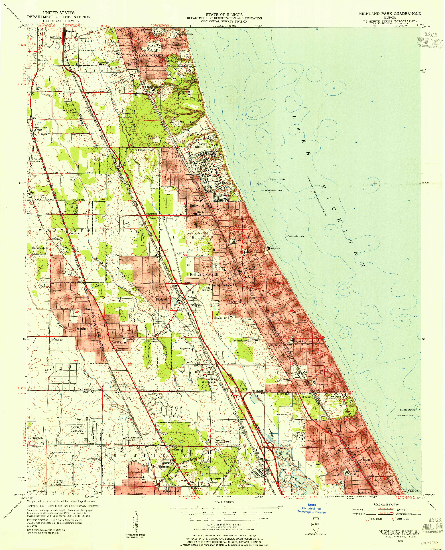 USGS 1:24000-SCALE QUADRANGLE FOR HIGHLAND PARK, IL 1953
