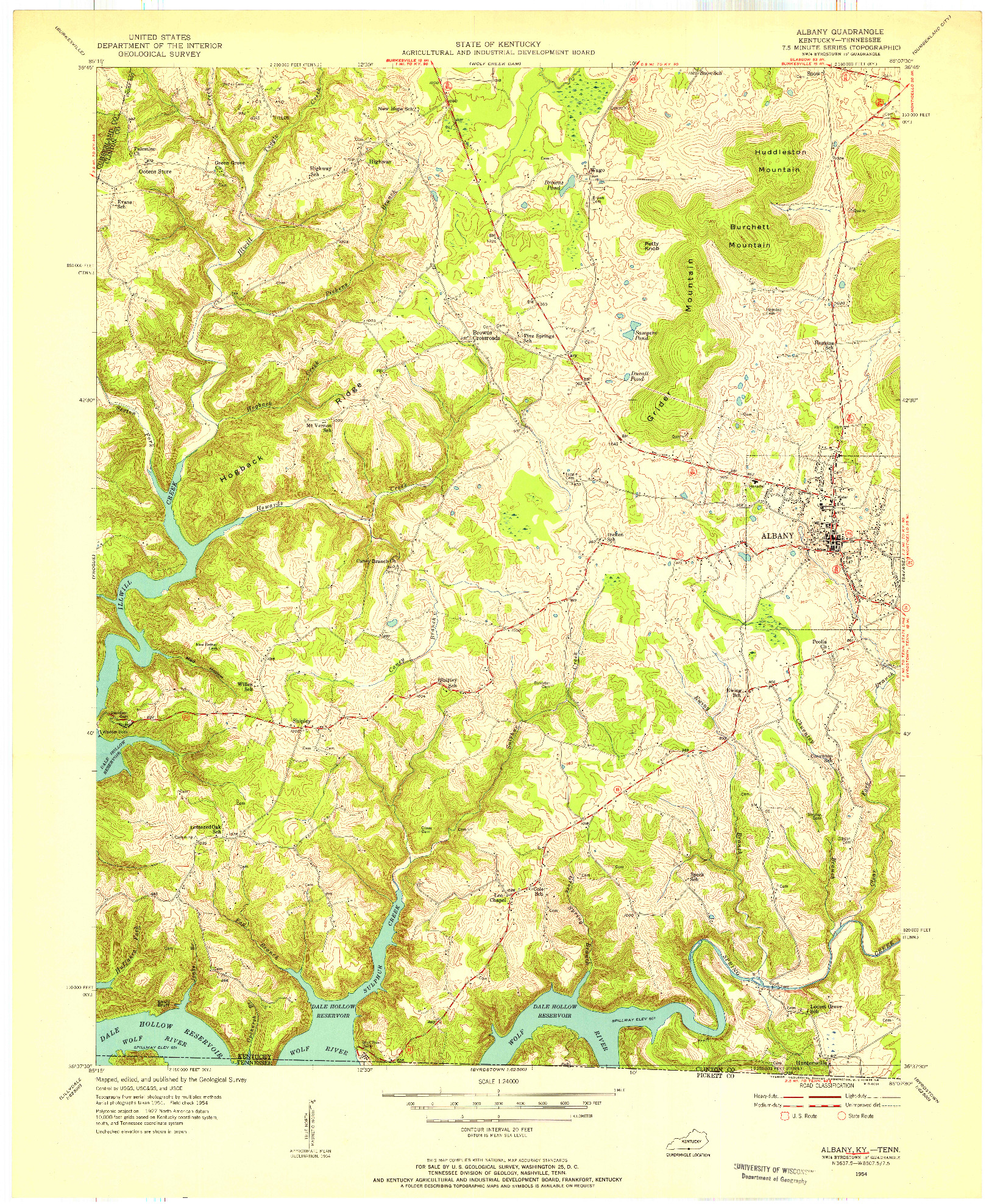 USGS 1:24000-SCALE QUADRANGLE FOR ALBANY, KY 1954