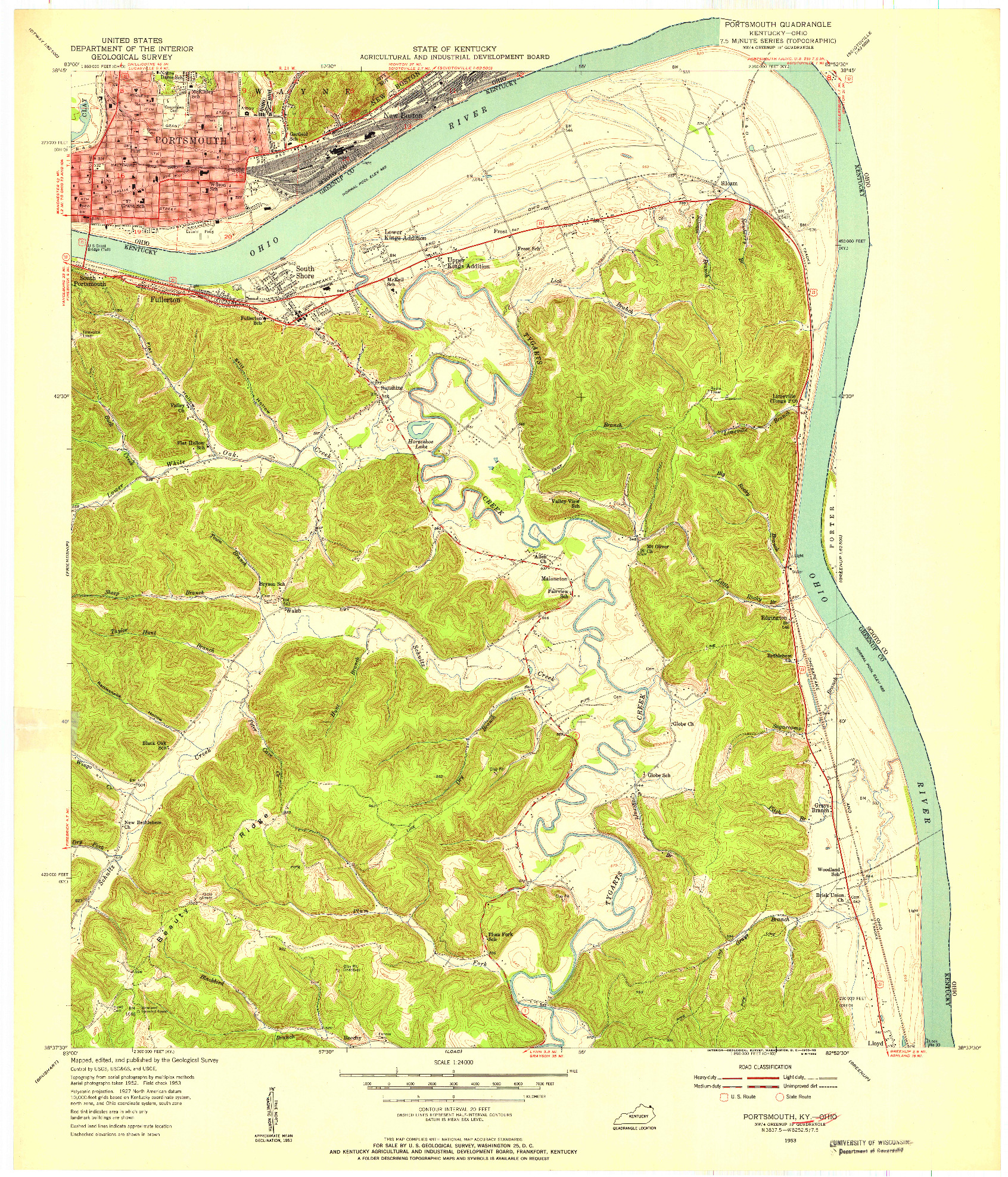 USGS 1:24000-SCALE QUADRANGLE FOR PORTSMOUTH, KY 1953
