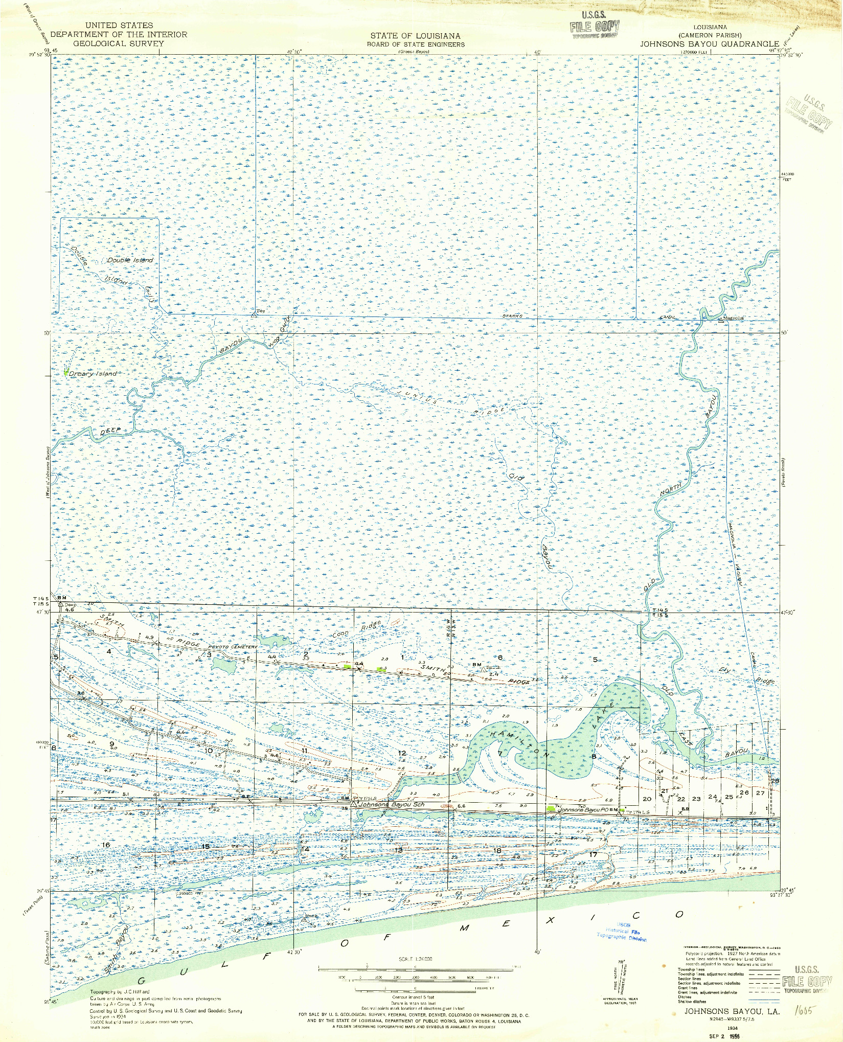 USGS 1:24000-SCALE QUADRANGLE FOR JOHNSONS BAYOU, LA 1934