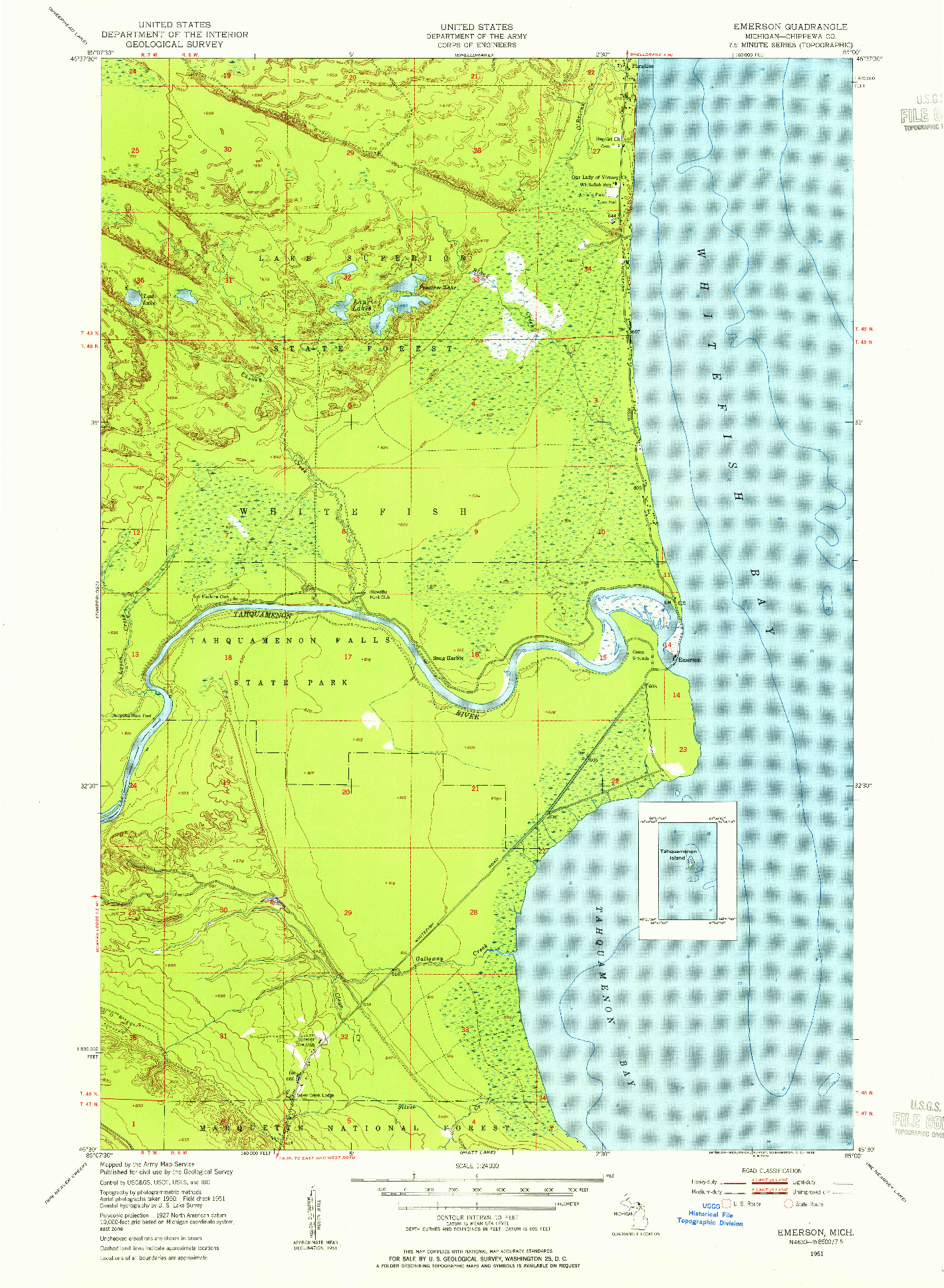 USGS 1:24000-SCALE QUADRANGLE FOR EMERSON, MI 1951