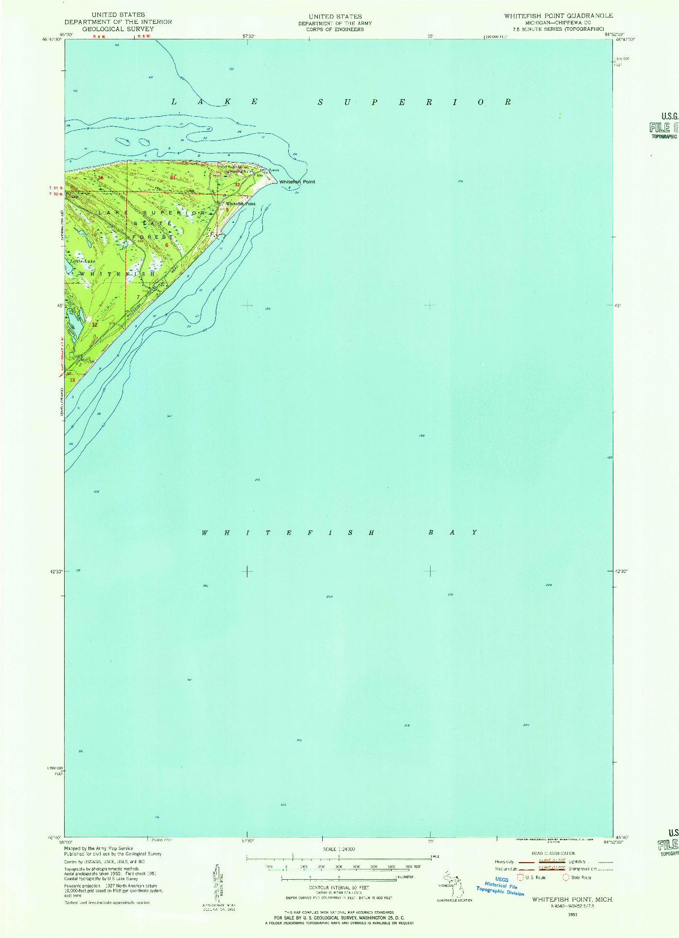 USGS 1:24000-SCALE QUADRANGLE FOR WHITEFISH POINT, MI 1951