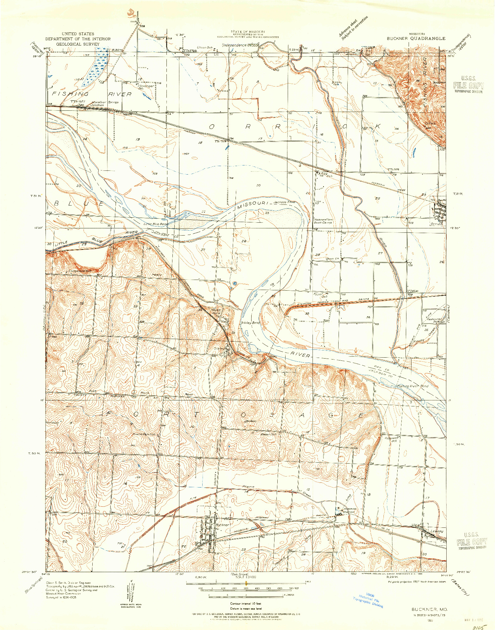 USGS 1:24000-SCALE QUADRANGLE FOR BUCKNER, MO 1935