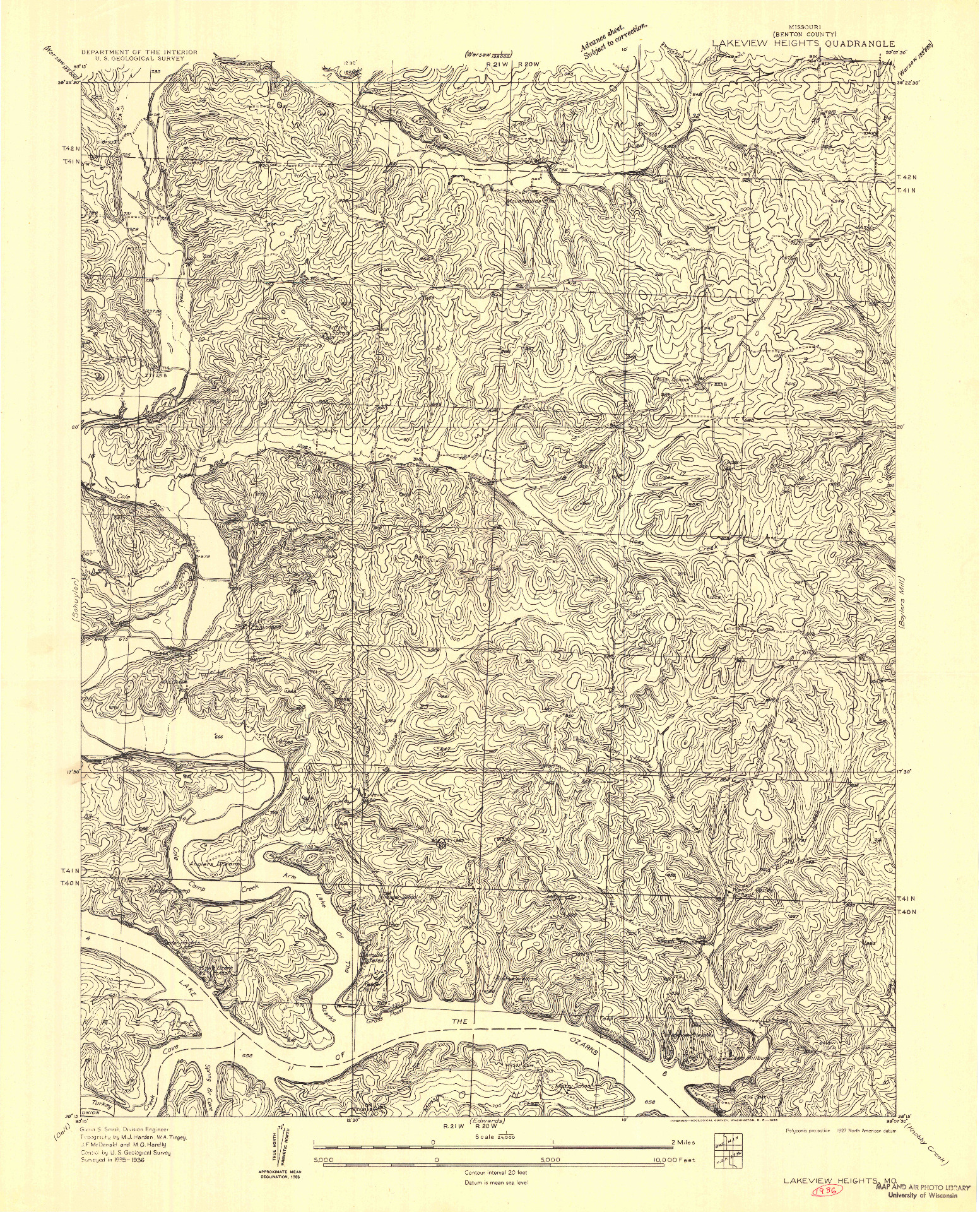 USGS 1:24000-SCALE QUADRANGLE FOR LAKEVIEW HEIGHTS, MO 1936