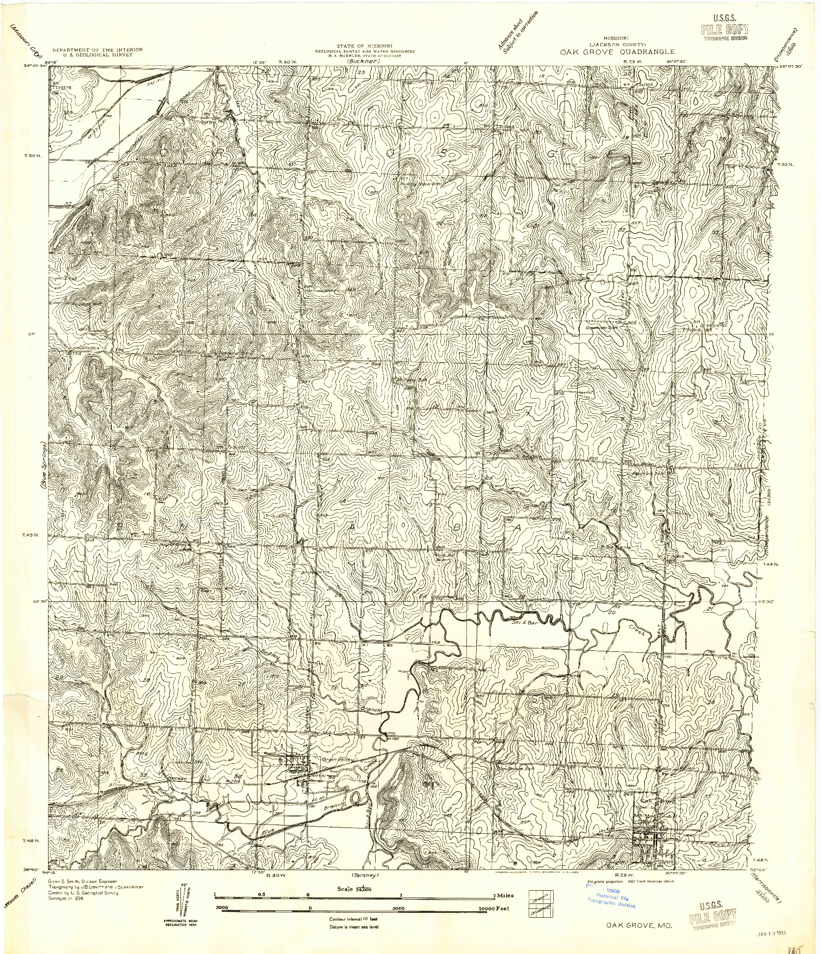 USGS 1:24000-SCALE QUADRANGLE FOR OAK GROVE, MO 1934