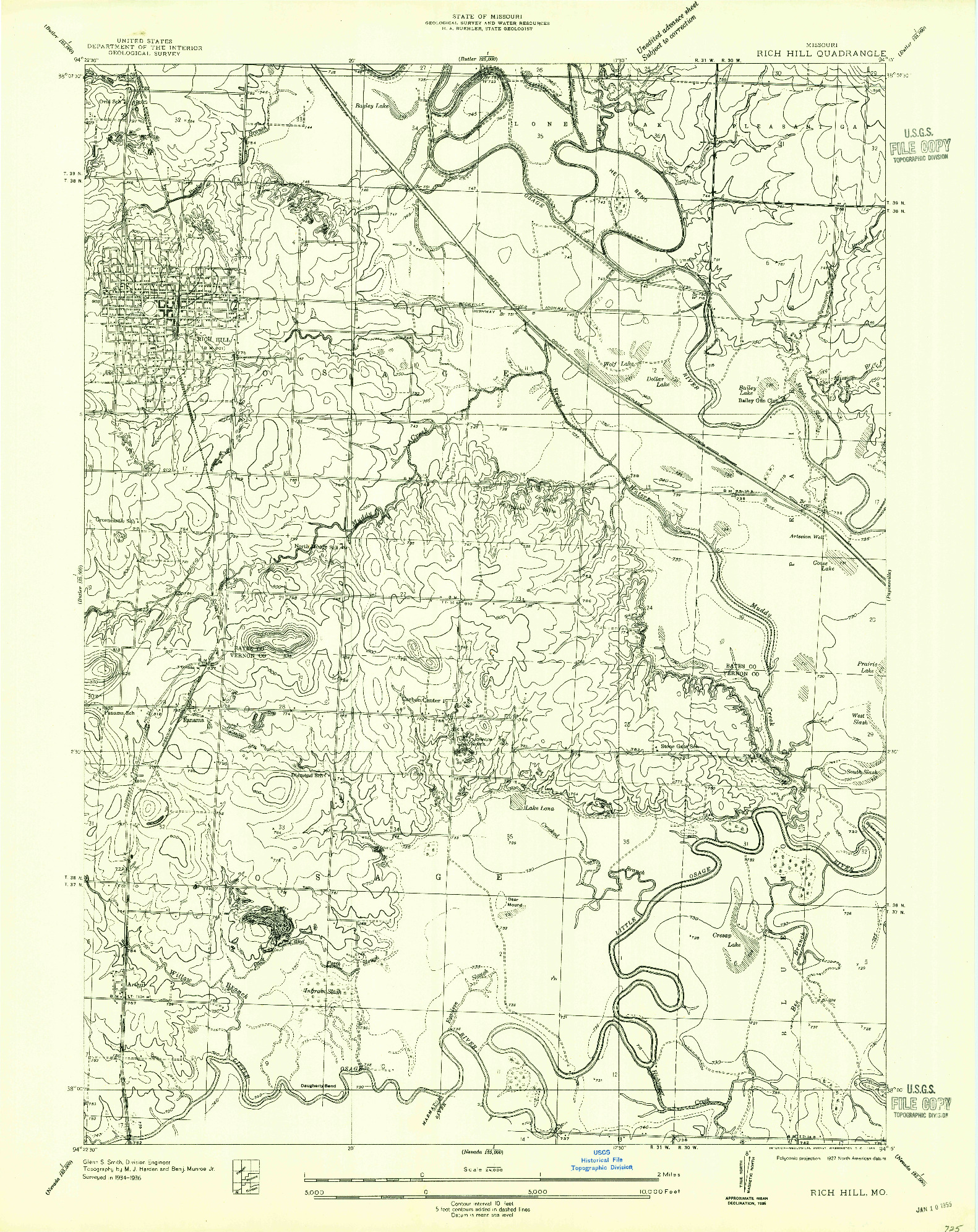 USGS 1:24000-SCALE QUADRANGLE FOR RICH HILL, MO 1955