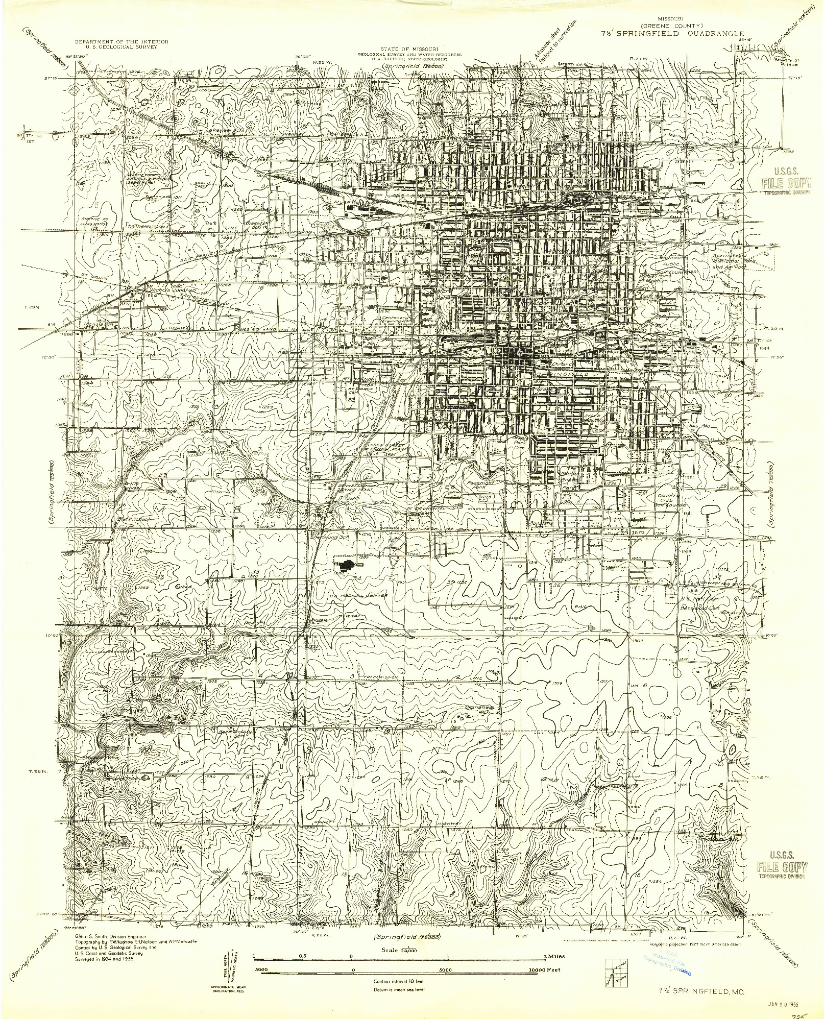 USGS 1:24000-SCALE QUADRANGLE FOR SPRINGFIELD, MO 1935