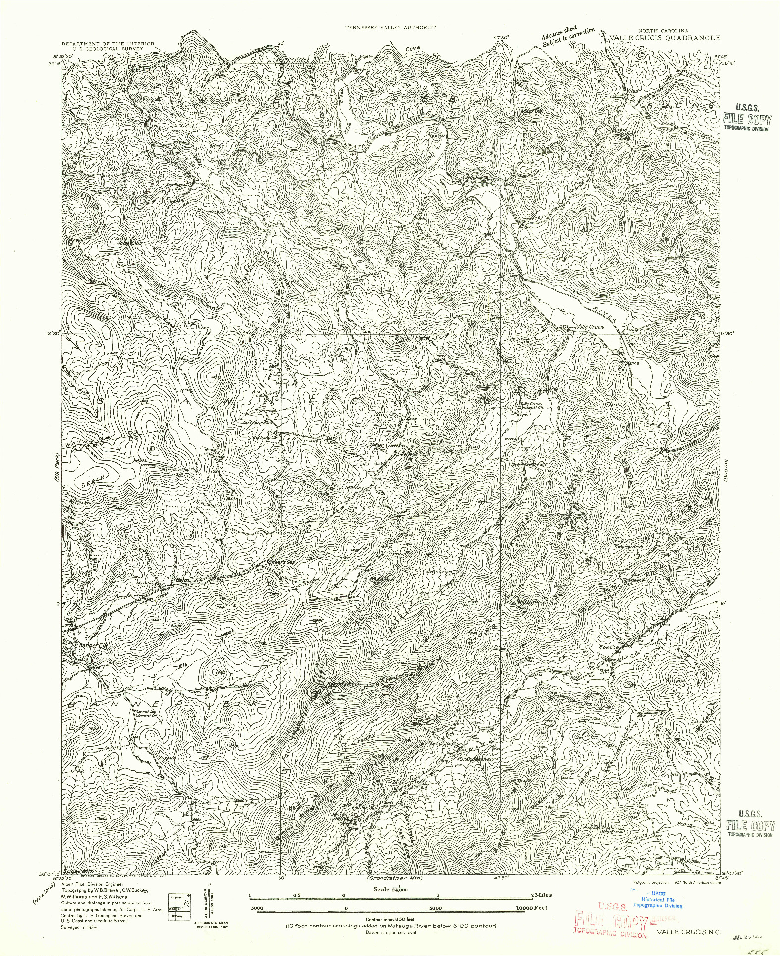USGS 1:24000-SCALE QUADRANGLE FOR VALLE CRUCIS, NC 1934