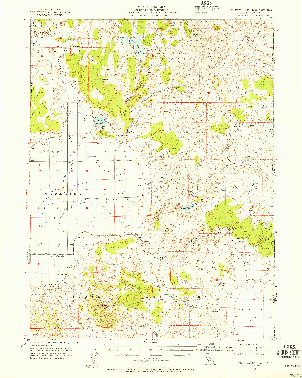 USGS 1:62500-SCALE QUADRANGLE FOR OBSERVATION PEAK, CA 1954