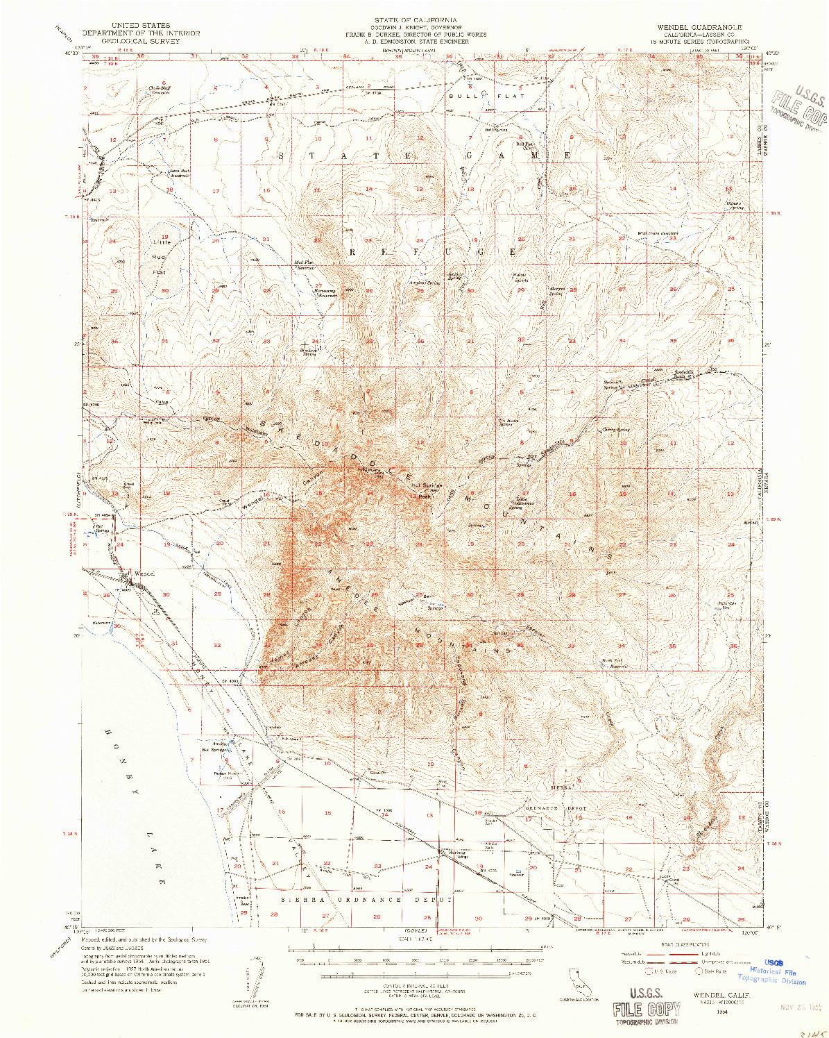 USGS 1:62500-SCALE QUADRANGLE FOR WENDEL, CA 1954