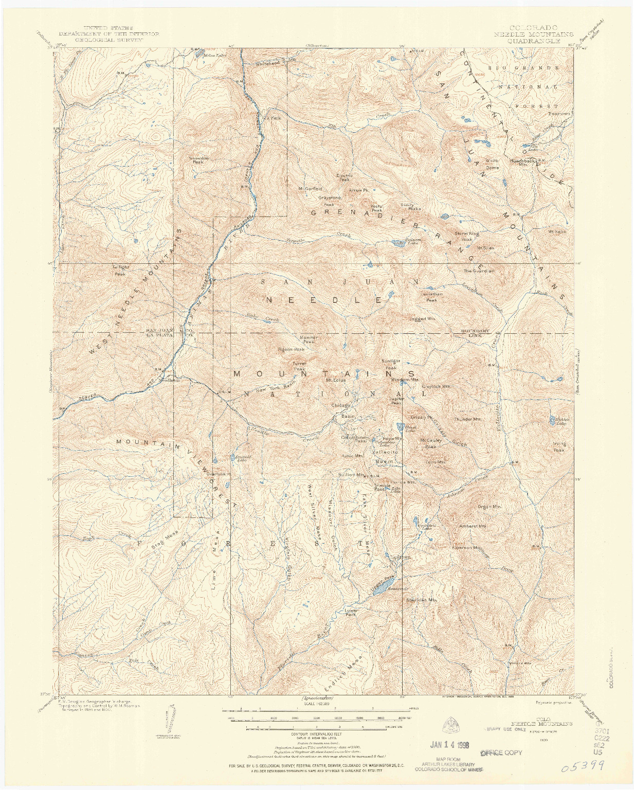 USGS 1:62500-SCALE QUADRANGLE FOR NEEDLE MOUNTAINS, CO 1900