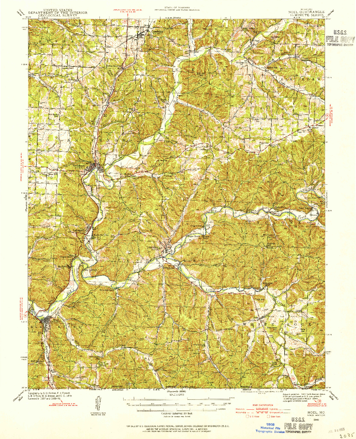 USGS 1:62500-SCALE QUADRANGLE FOR NOEL, MO 1940