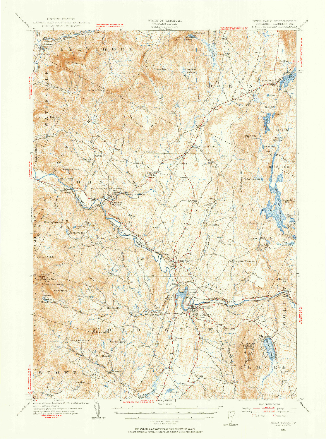 USGS 1:62500-SCALE QUADRANGLE FOR HYDE PARK, VT 1953