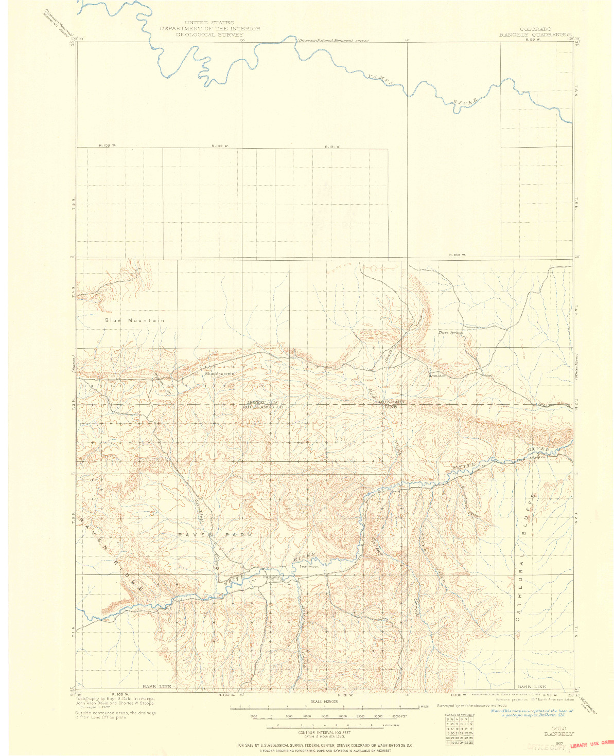 USGS 1:125000-SCALE QUADRANGLE FOR RANGELY, CO 1907