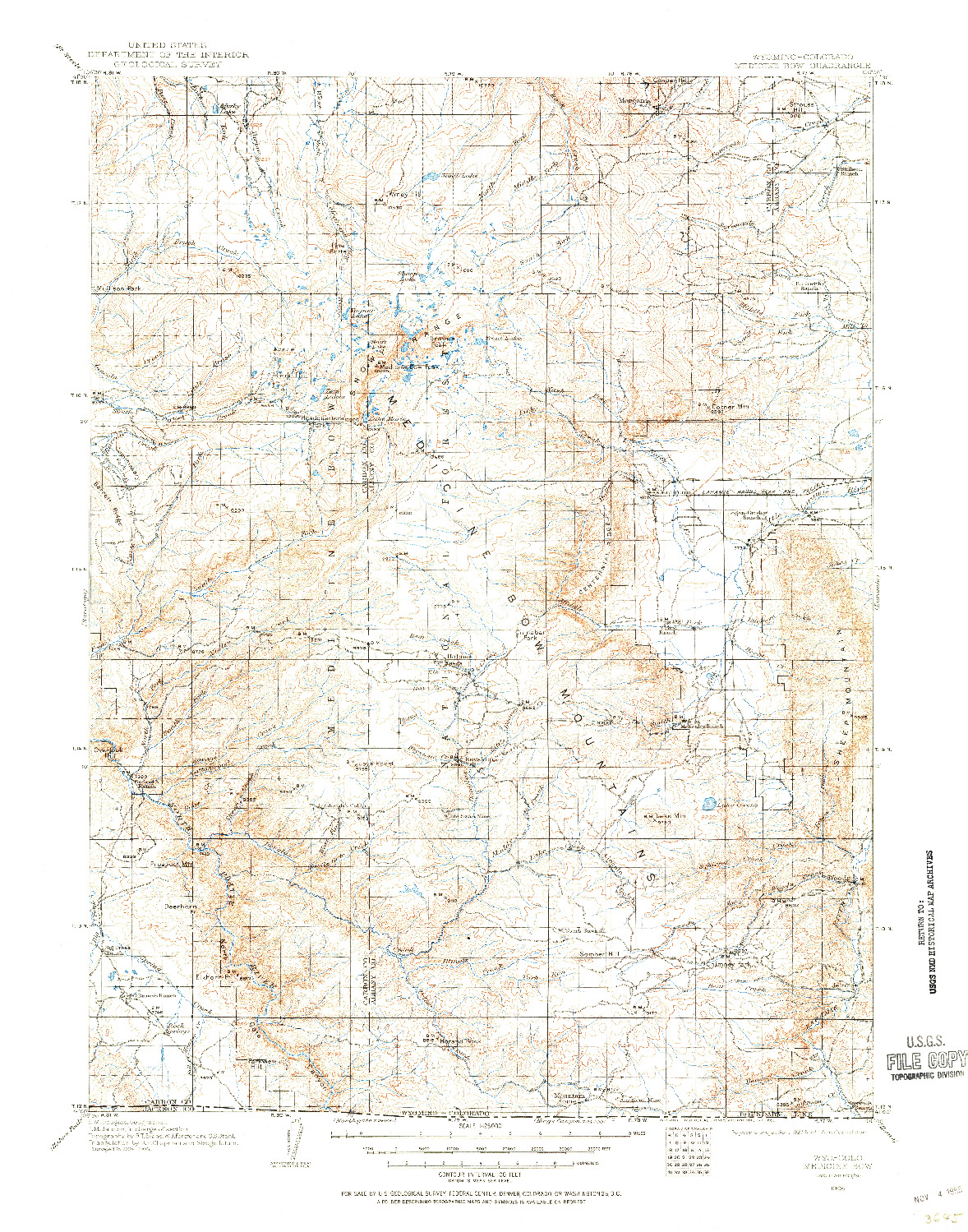 USGS 1:125000-SCALE QUADRANGLE FOR MEDICINE BOW, WY 1906