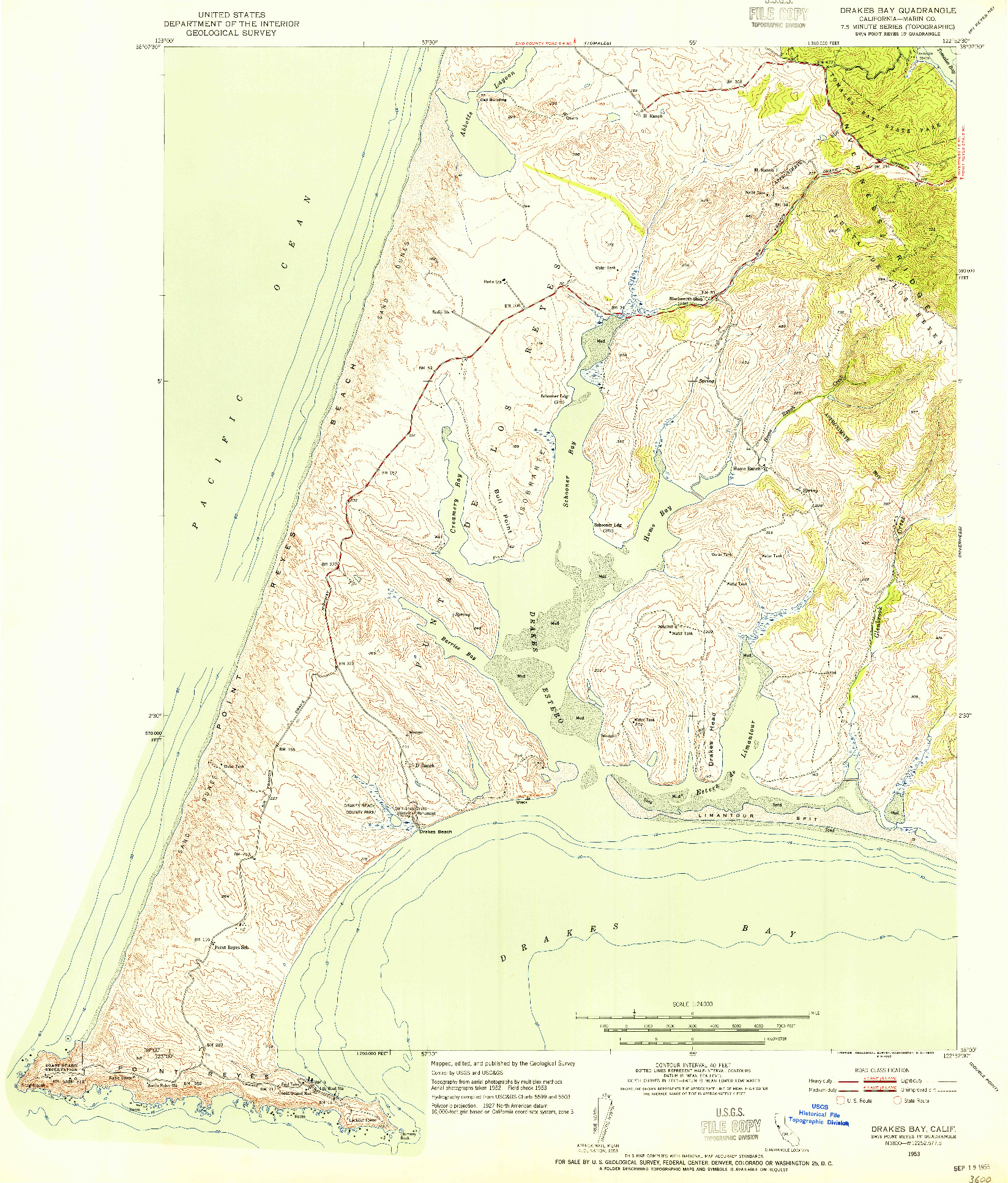 USGS 1:24000-SCALE QUADRANGLE FOR DRAKES BAY, CA 1953