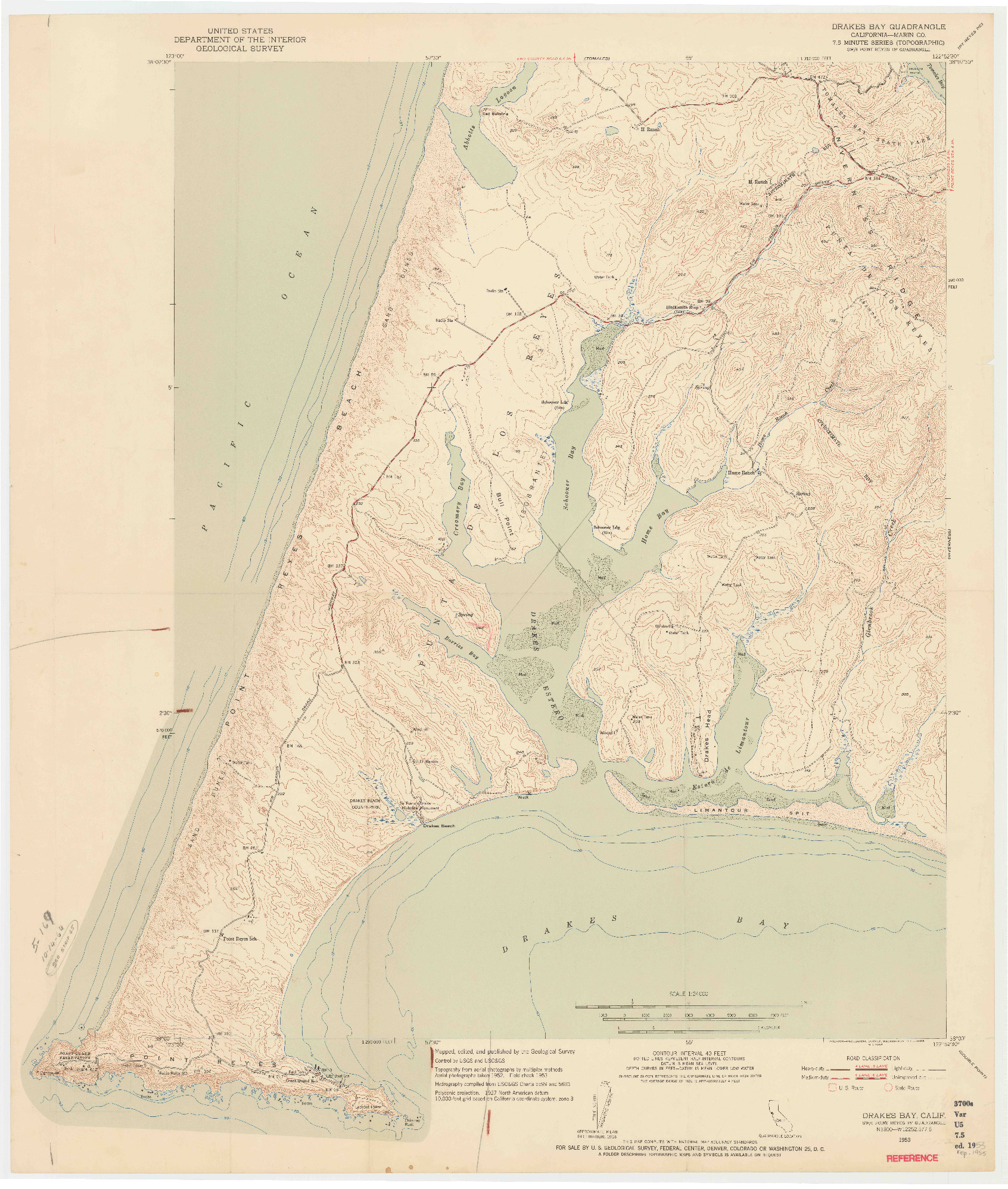 USGS 1:24000-SCALE QUADRANGLE FOR DRAKES BAY, CA 1953