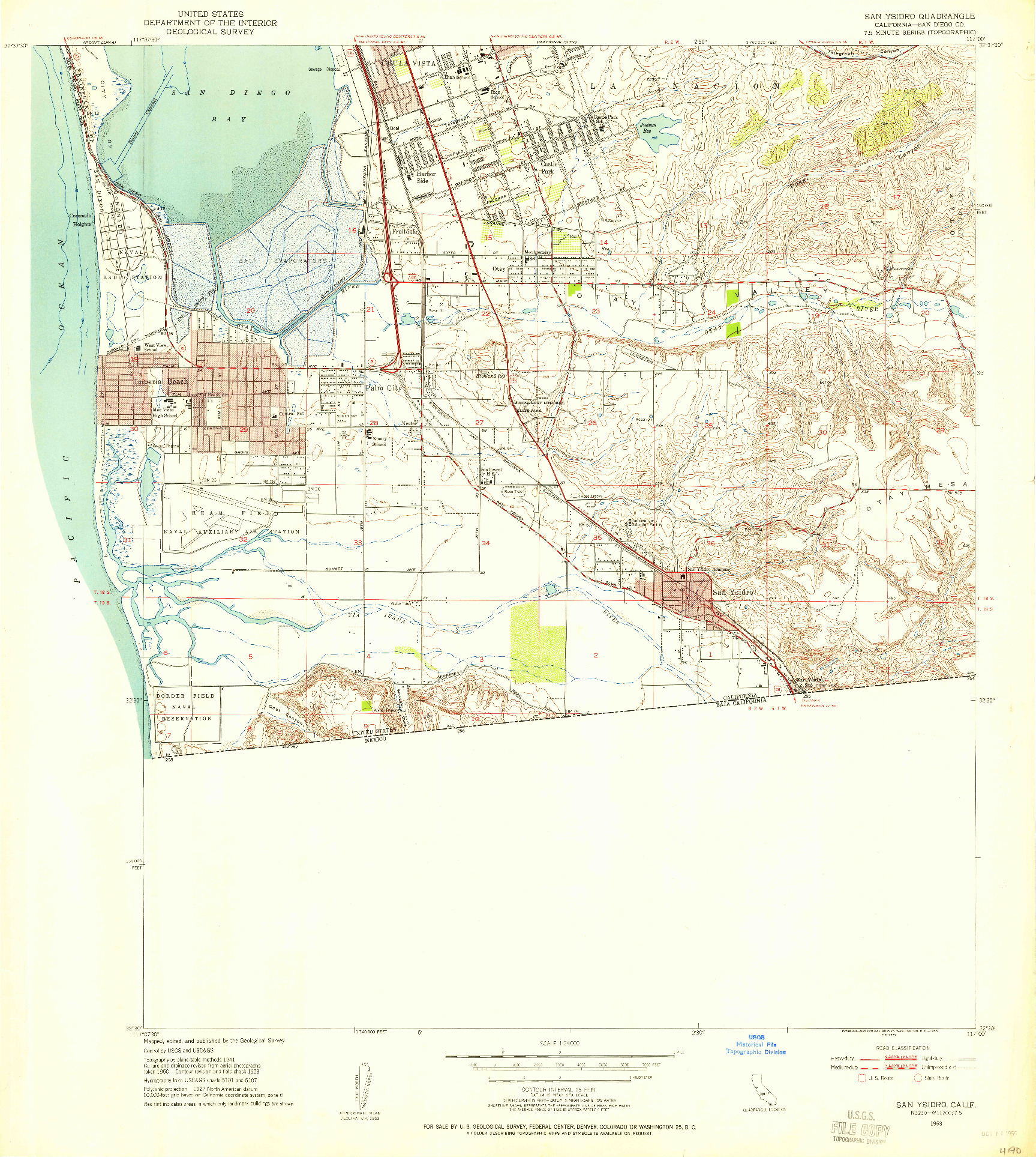 USGS 1:24000-SCALE QUADRANGLE FOR SAN YSIDRO, CA 1953