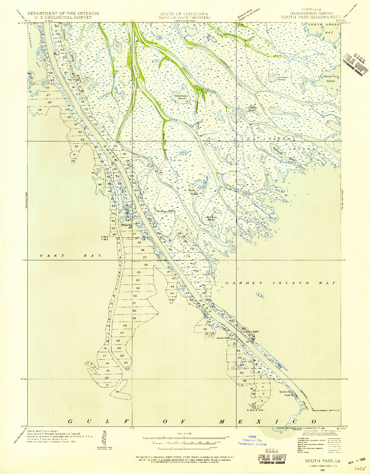 USGS 1:31680-SCALE QUADRANGLE FOR SOUTH PASS, LA 1935