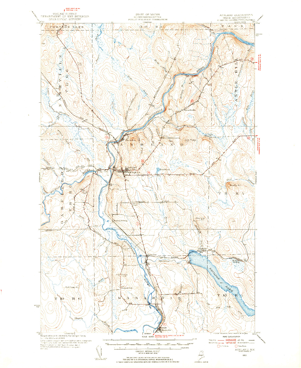 USGS 1:62500-SCALE QUADRANGLE FOR ASHLAND, ME 1953