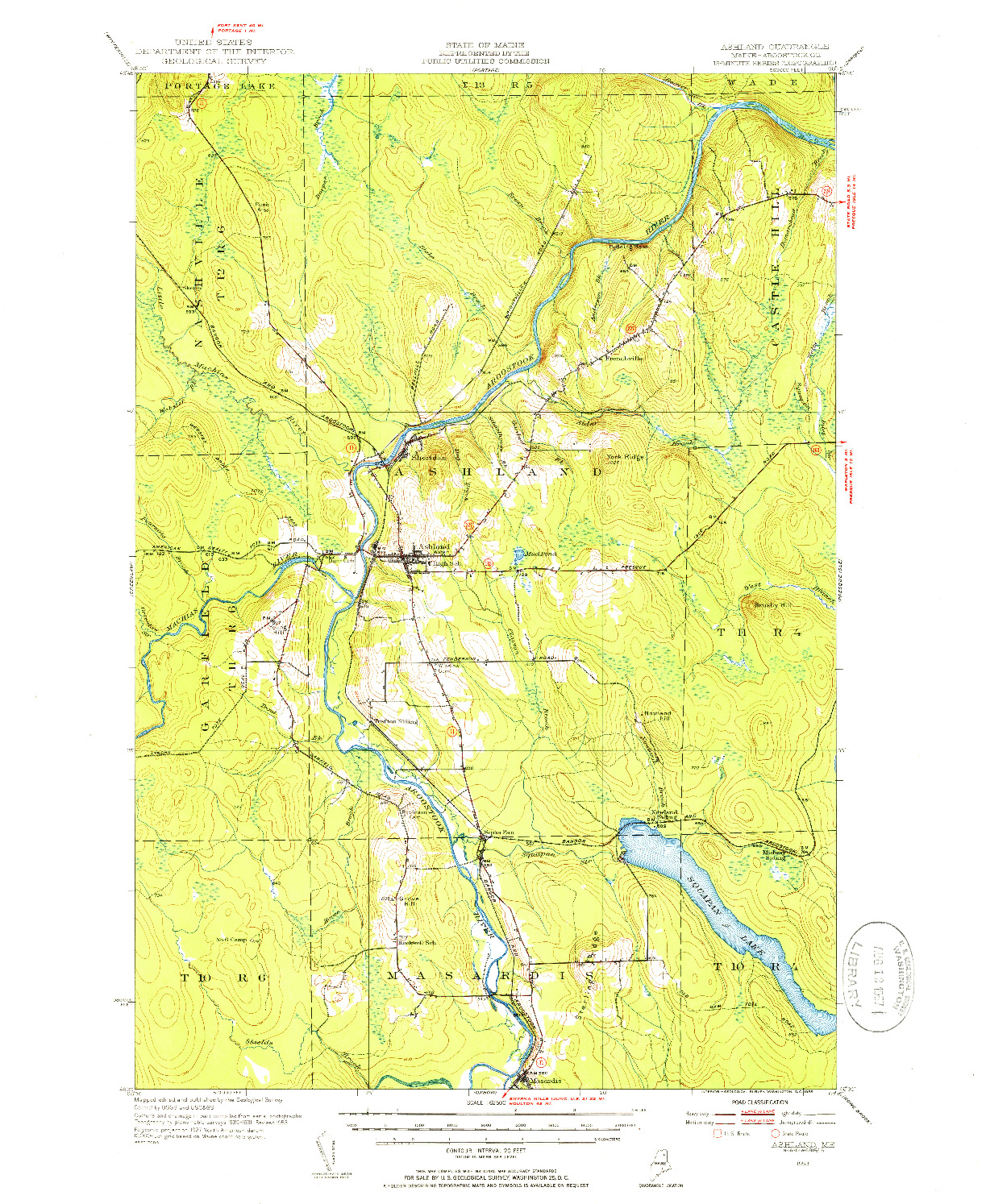 USGS 1:62500-SCALE QUADRANGLE FOR ASHLAND, ME 1953