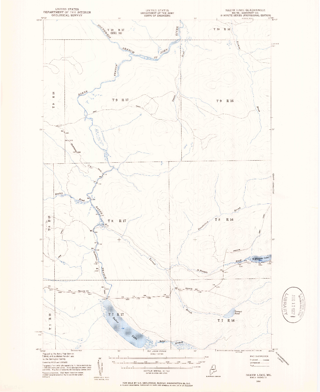 USGS 1:62500-SCALE QUADRANGLE FOR BAKER LAKE, ME 1954