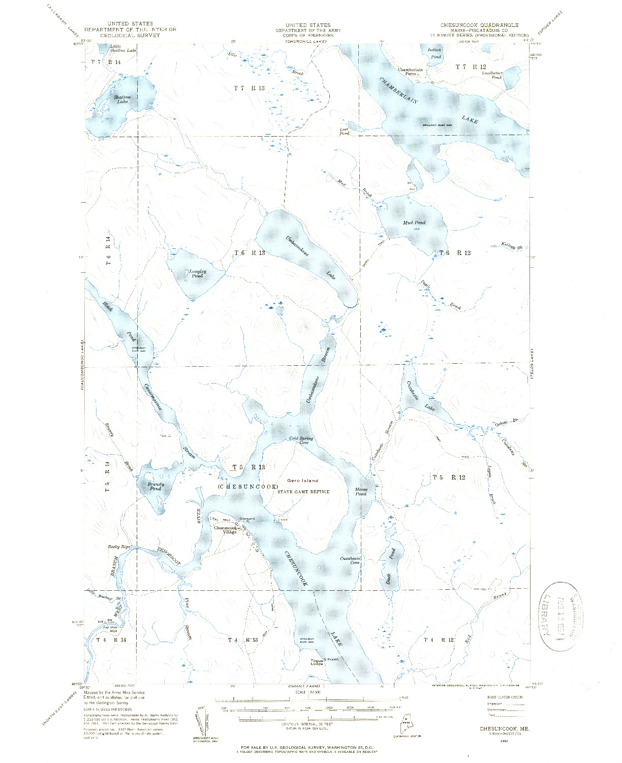 USGS 1:62500-SCALE QUADRANGLE FOR CHESUNCOOK, ME 1954