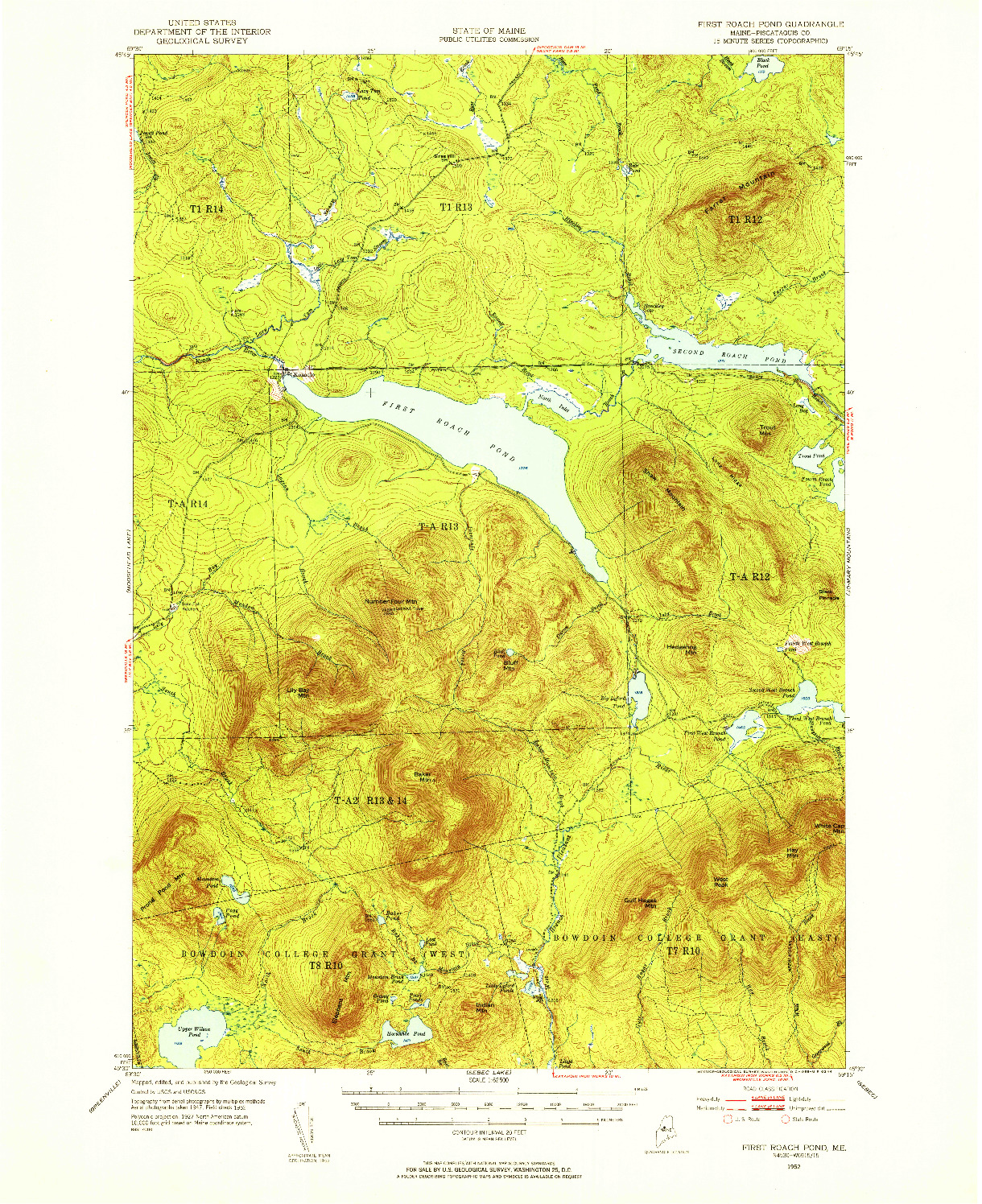 USGS 1:62500-SCALE QUADRANGLE FOR FIRST ROACH POND, ME 1952