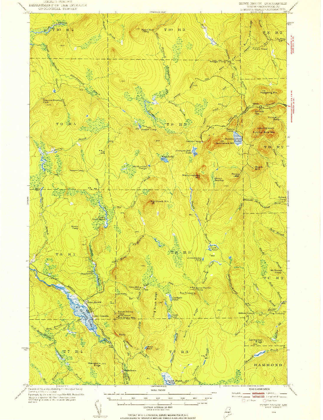 USGS 1:62500-SCALE QUADRANGLE FOR HOWE BROOK, ME 1954