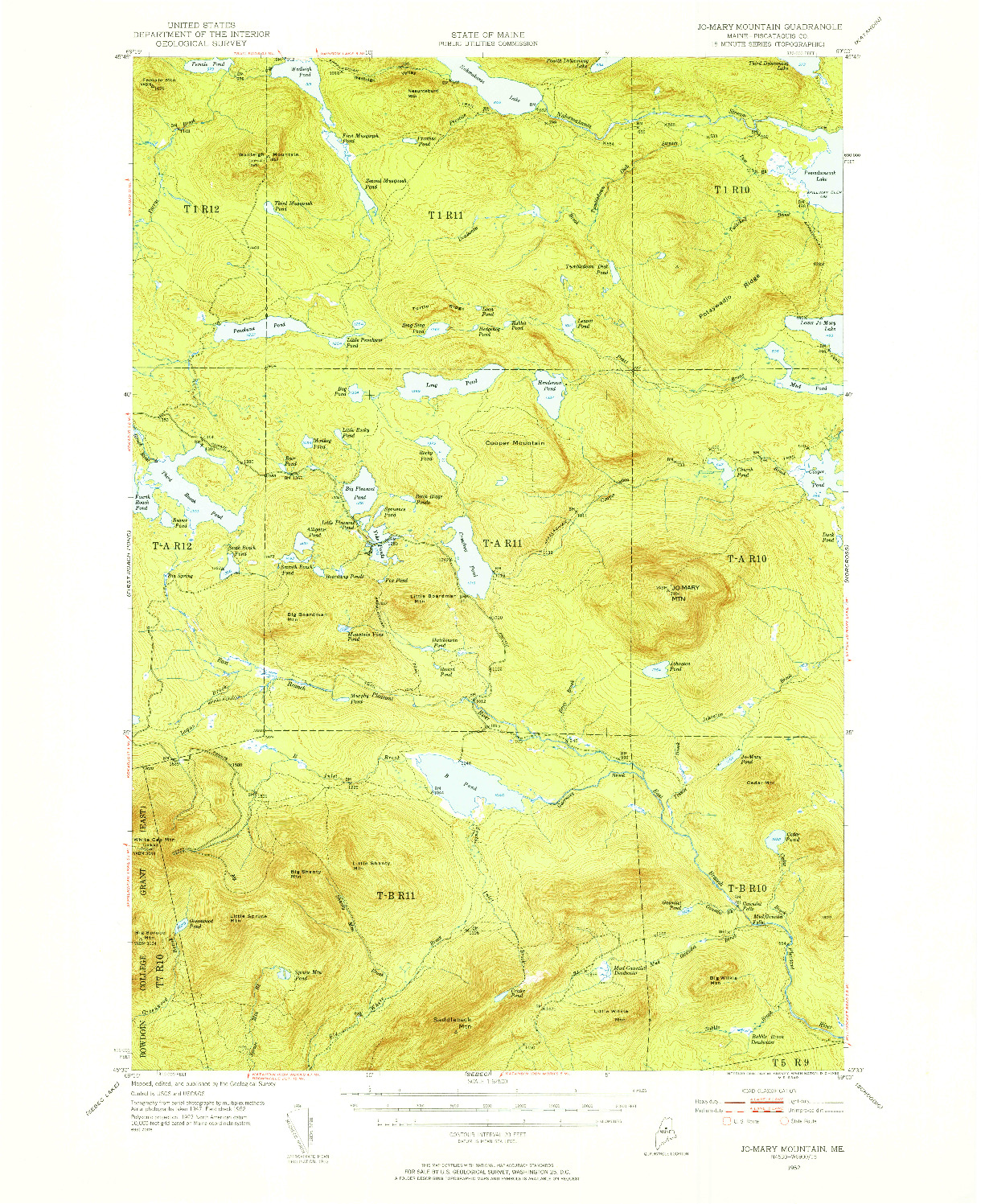 USGS 1:62500-SCALE QUADRANGLE FOR JO-MARY MOUNTAIN, ME 1952