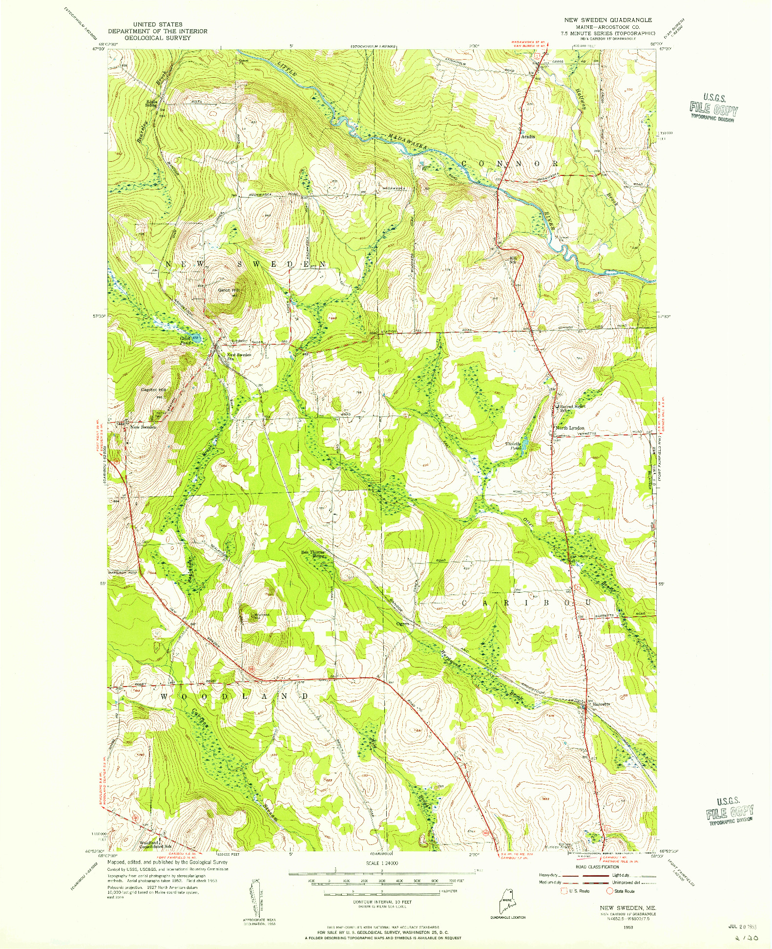 USGS 1:24000-SCALE QUADRANGLE FOR NEW SWEDEN, ME 1953