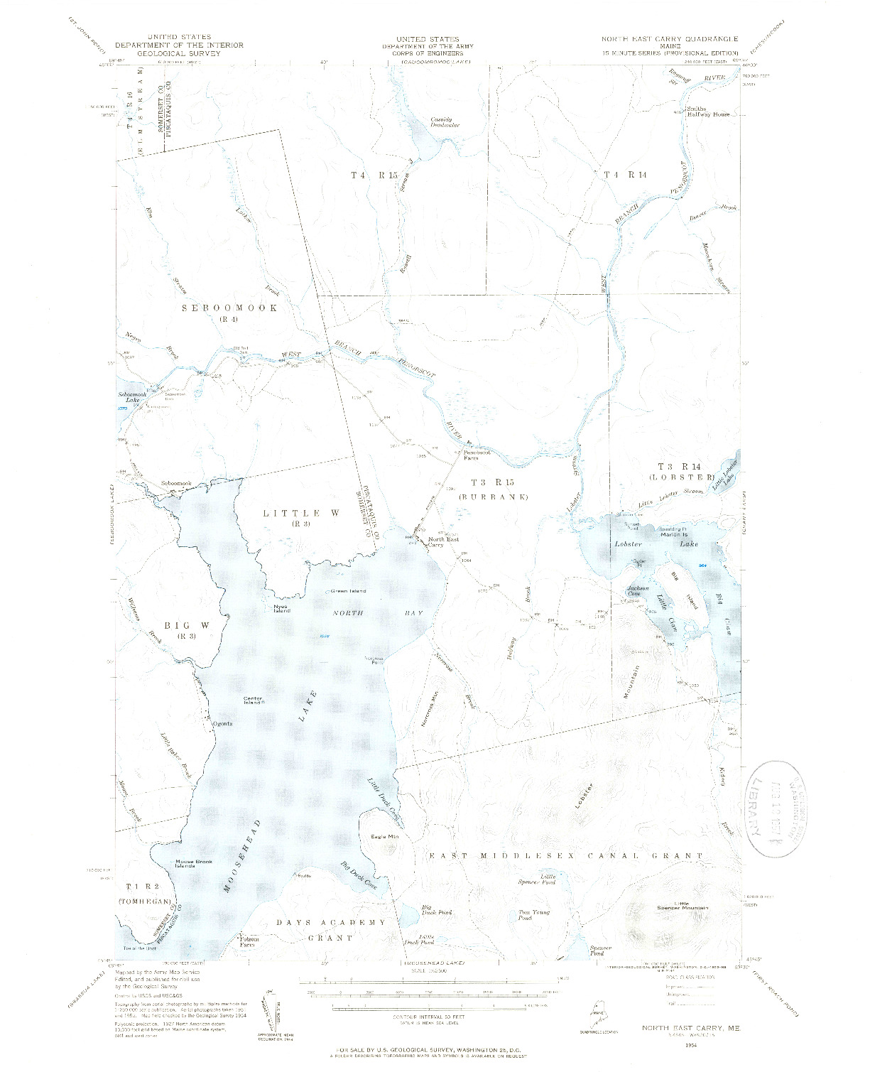 USGS 1:62500-SCALE QUADRANGLE FOR NORTH EAST CARRY, ME 1954